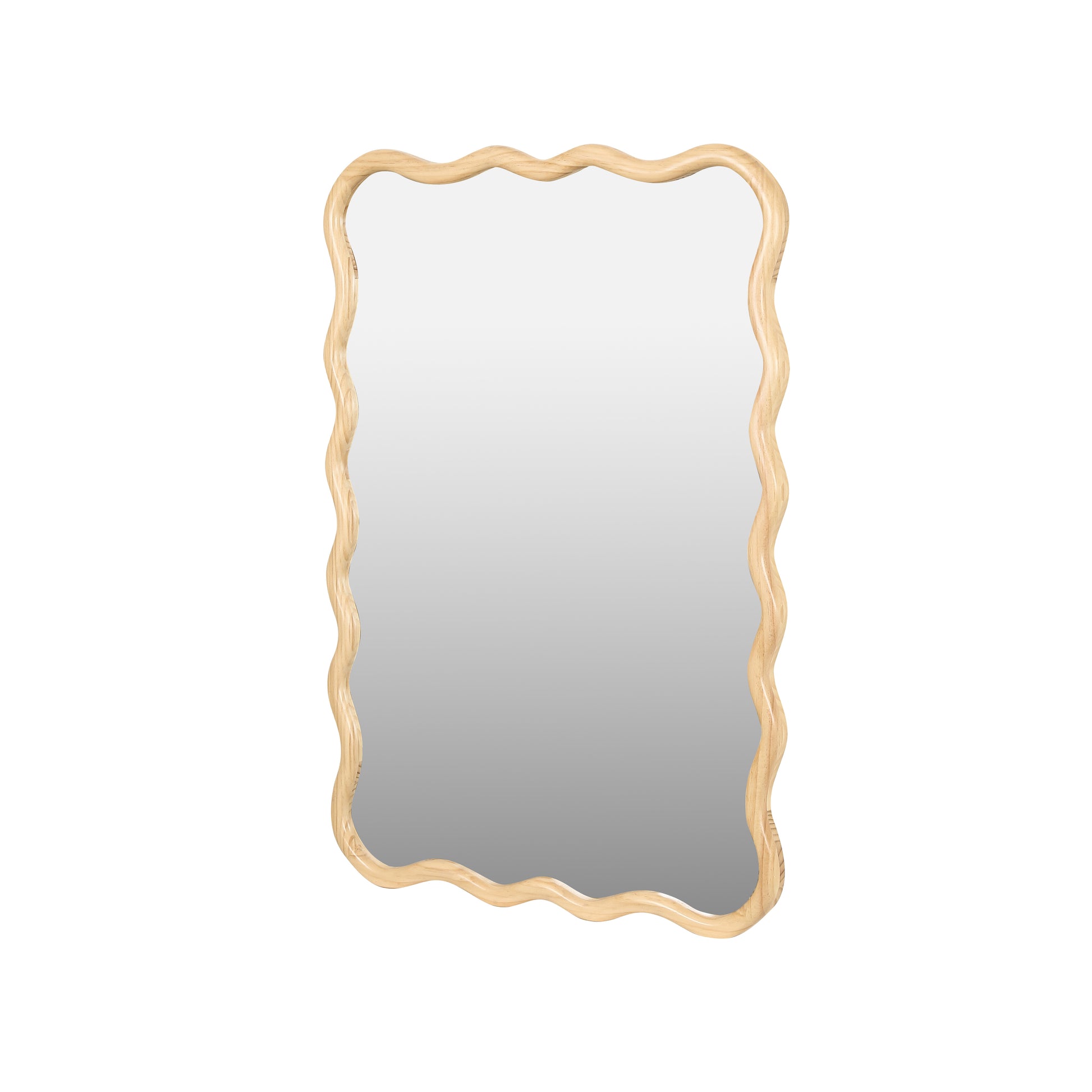 Wavy natural wood frame mirror for a bohemian living room decor