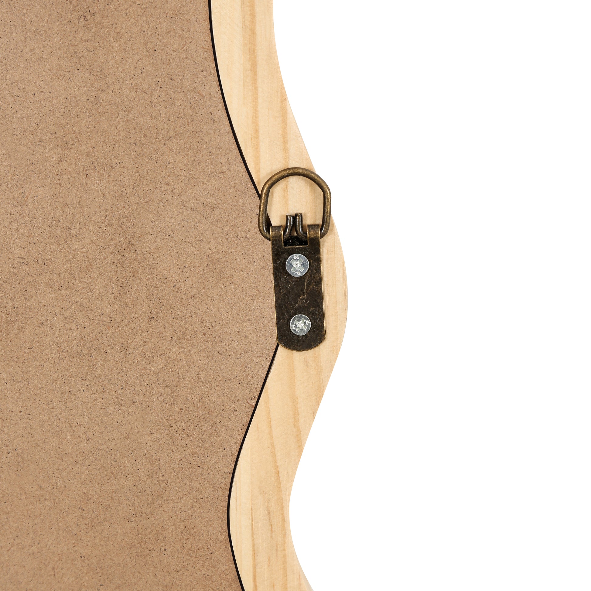 Wooden frame detail with antique brass Dring for hanging