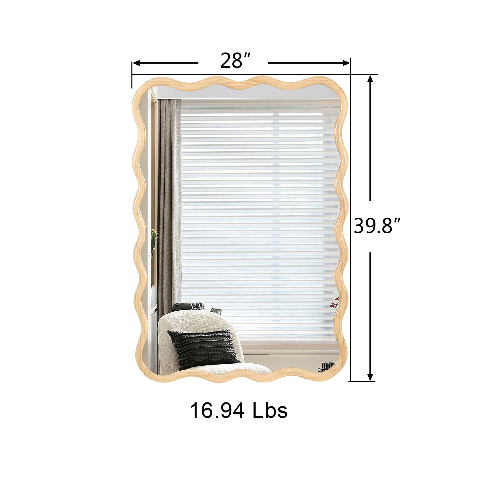 x wooden wavy frame wall mirror for home decor