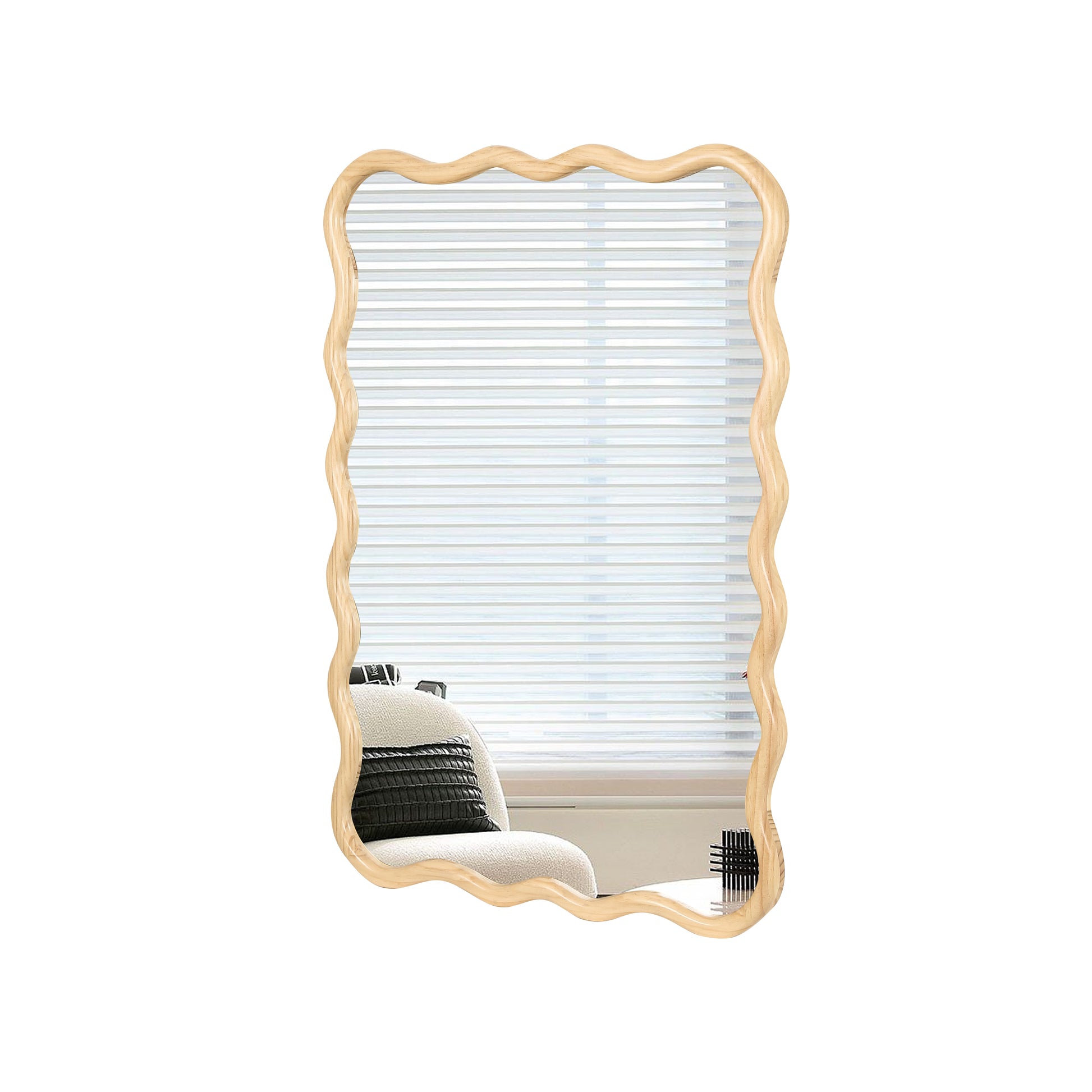 Irregular wavy wooden frame decorative mirror for entryway decor