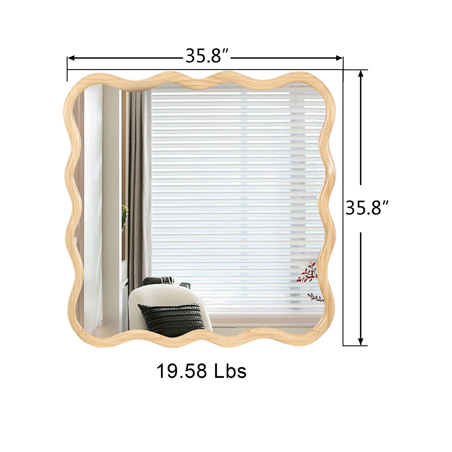 inch wavy natural wood framed mirror for living room