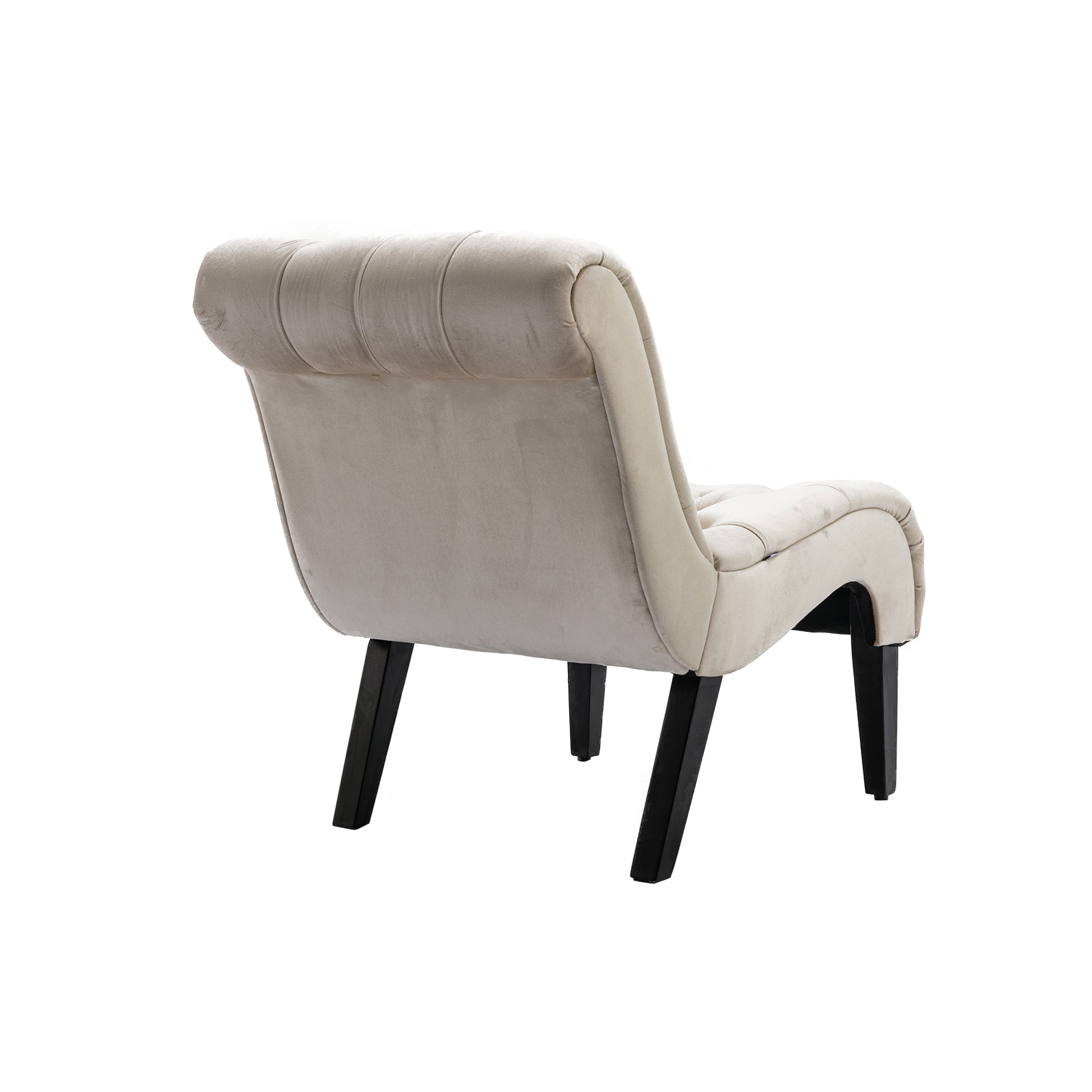 Tufted velvet accent chair in beige with dark wooden legs perfect for living rooms