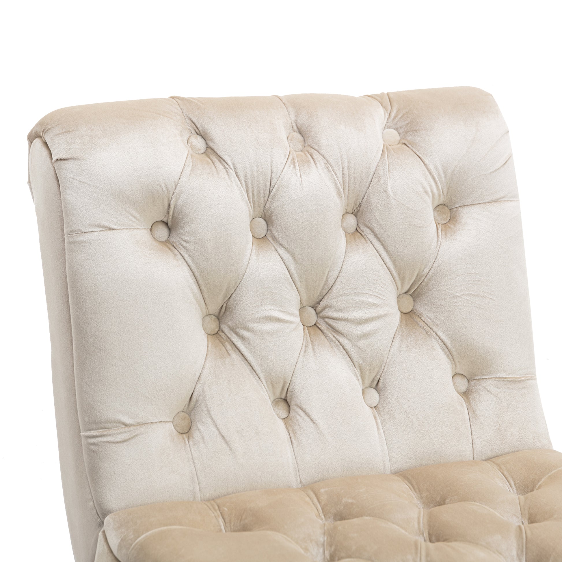Tufted cream velvet accent chair back with button details
