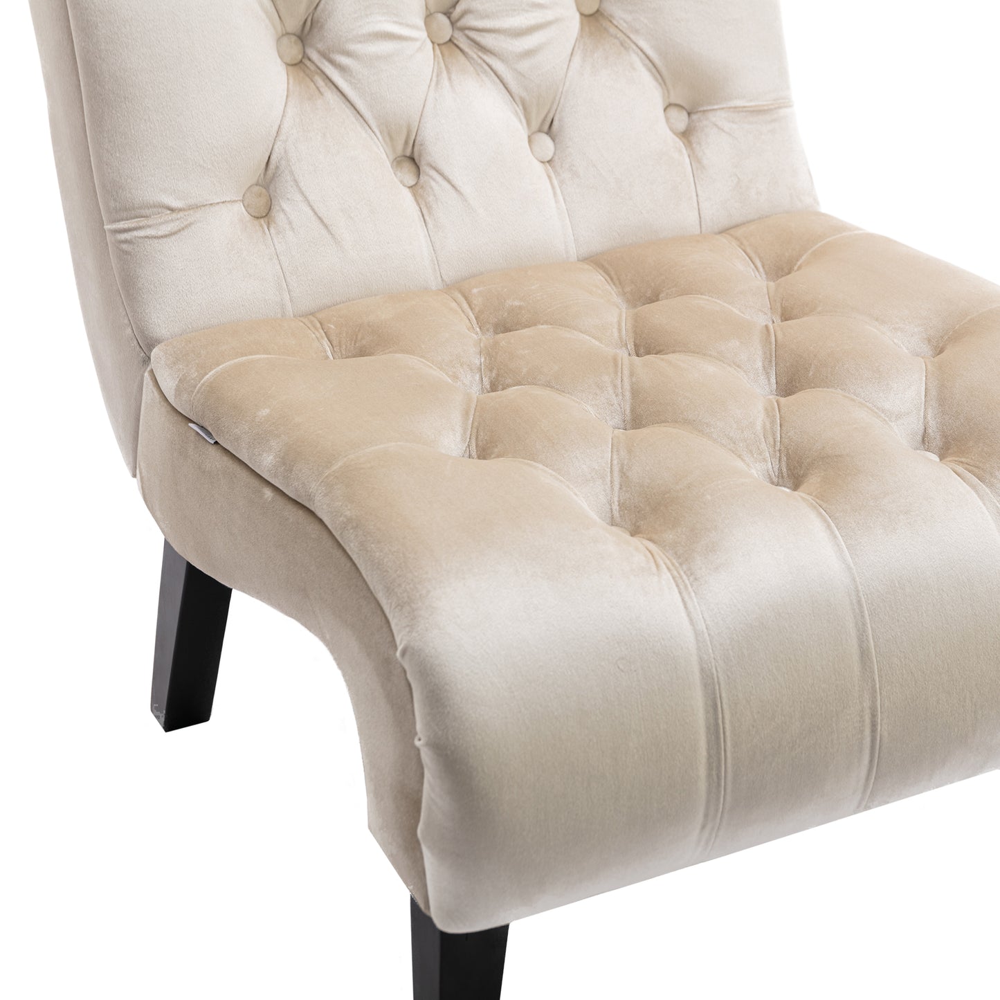 Cream velvet accent chair with tufted back and seat elegant design