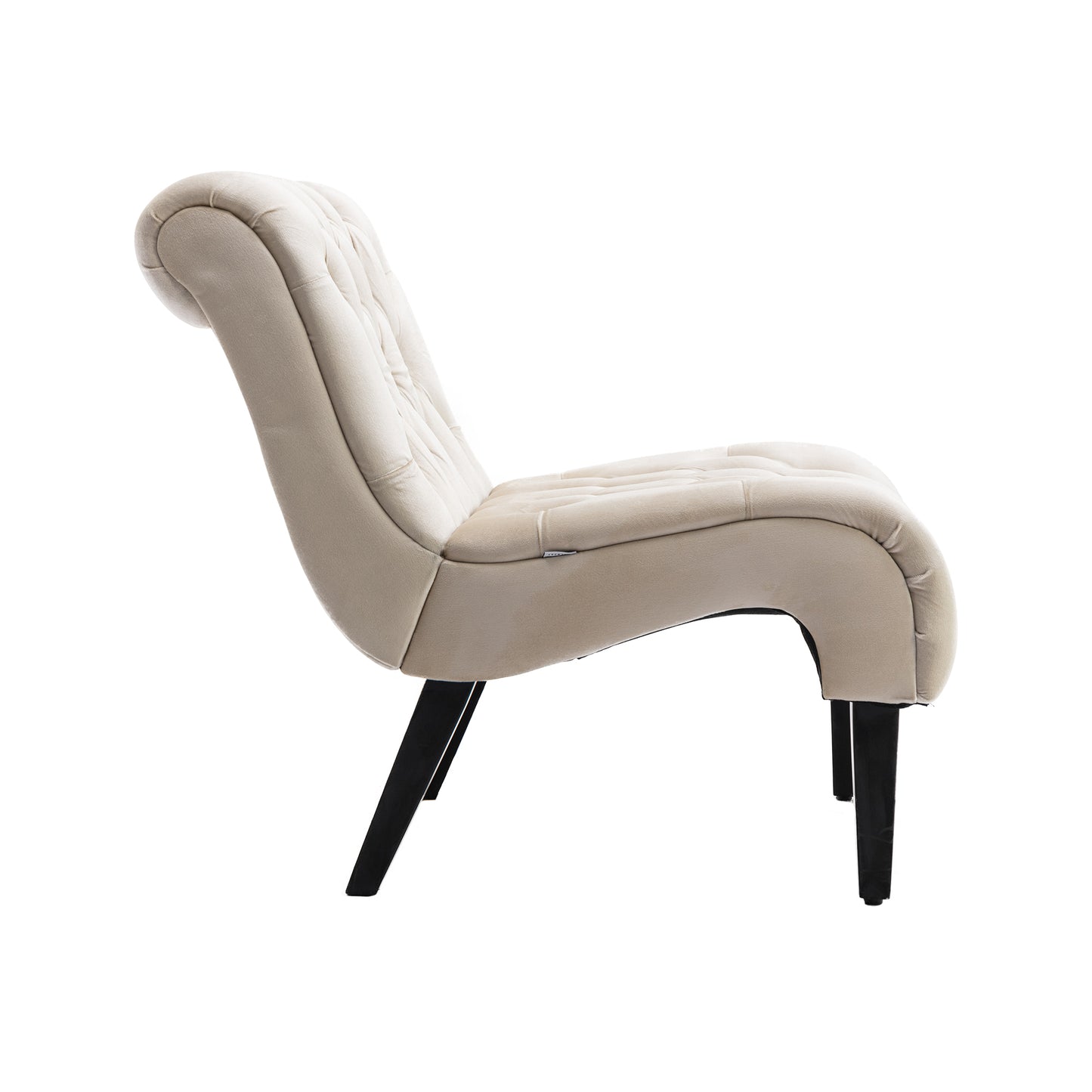 Beige velvet accent chair with tufted back and modern design