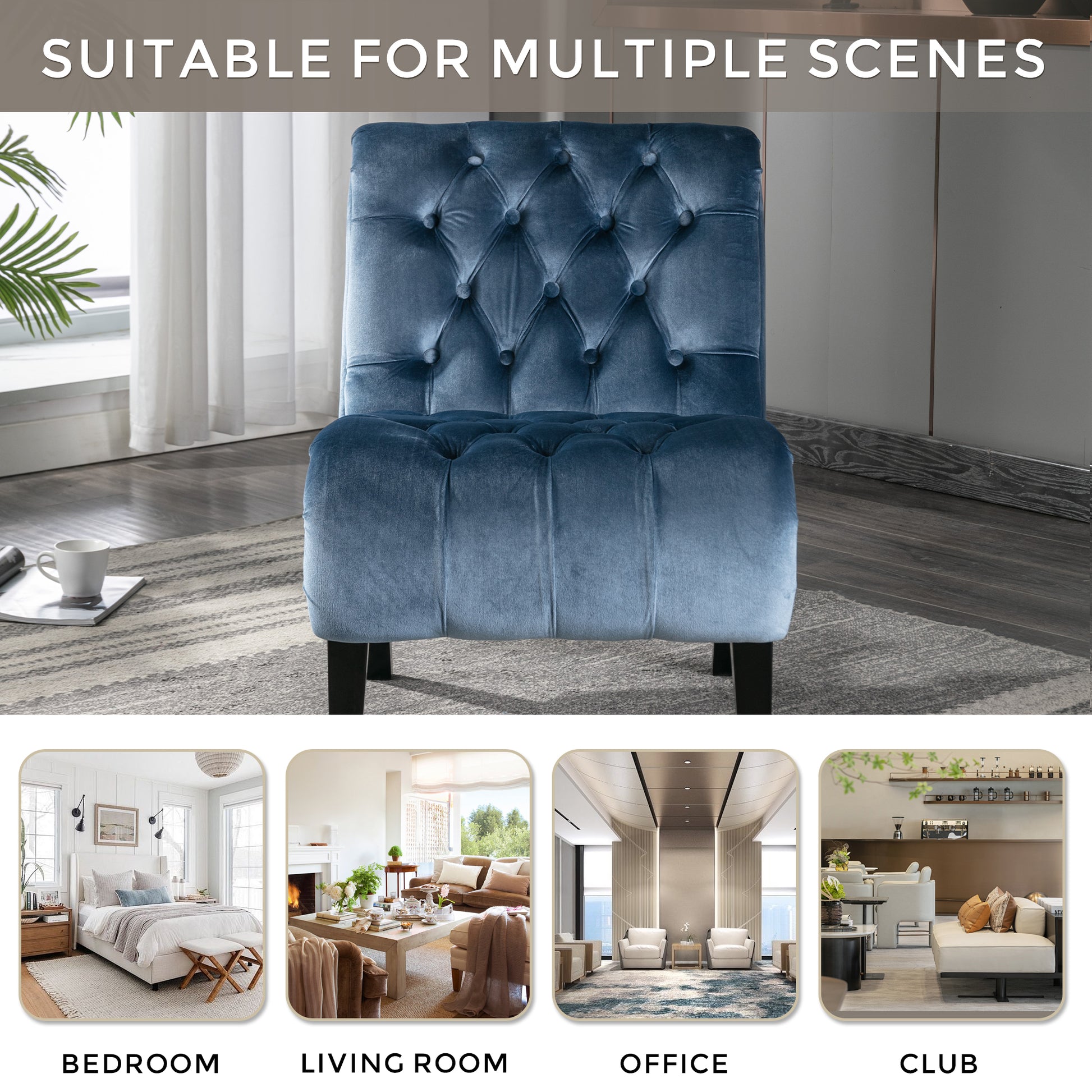 Teal velvet slipper chair with deep button tufting elegant accent seating