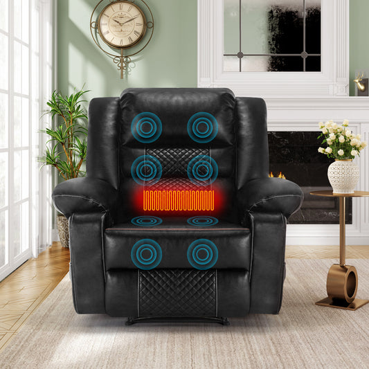 Black leather recliner with heating and massage functions perfect for home relaxation