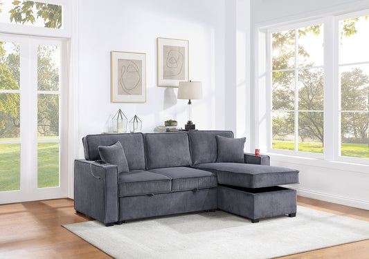 Dark grey corduroy sectional sofa with chaise and hidden storage modern living room furniture