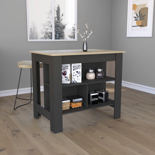 TREATLIFE HOME Kitchen Island with Three Storage Shelves, Spacious Top Surface, Black Wengue and Light Oak Finish