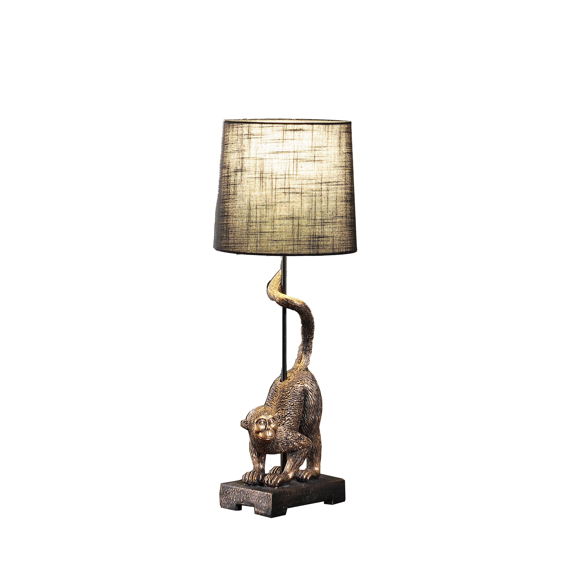 Bronze monkey table lamp with textured lampshade