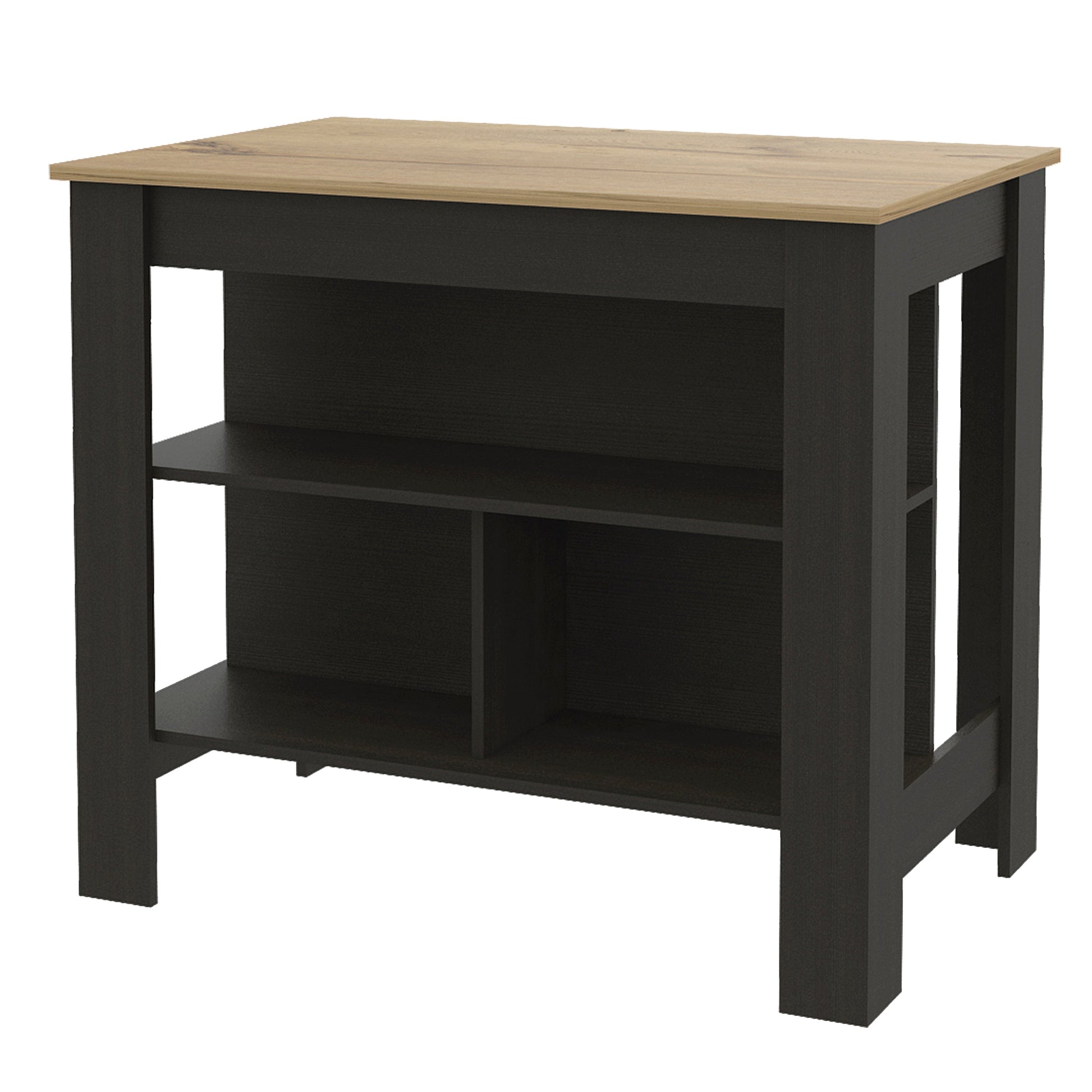 Modern dark wood kitchen island with oak countertop