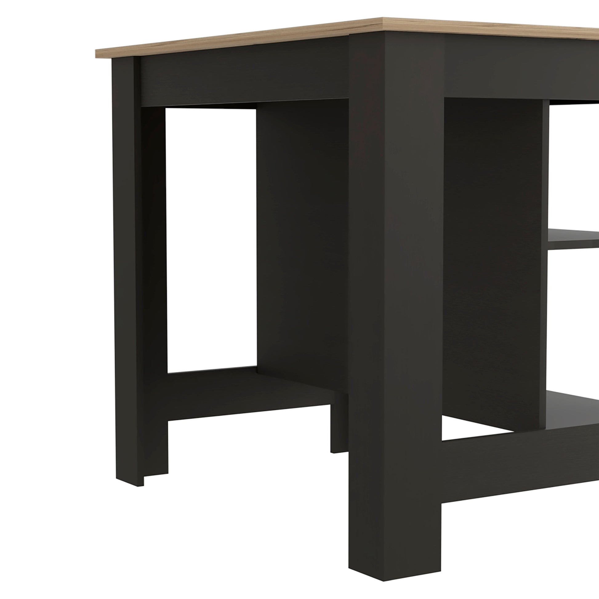 Dark gray modern console table with wood grain top