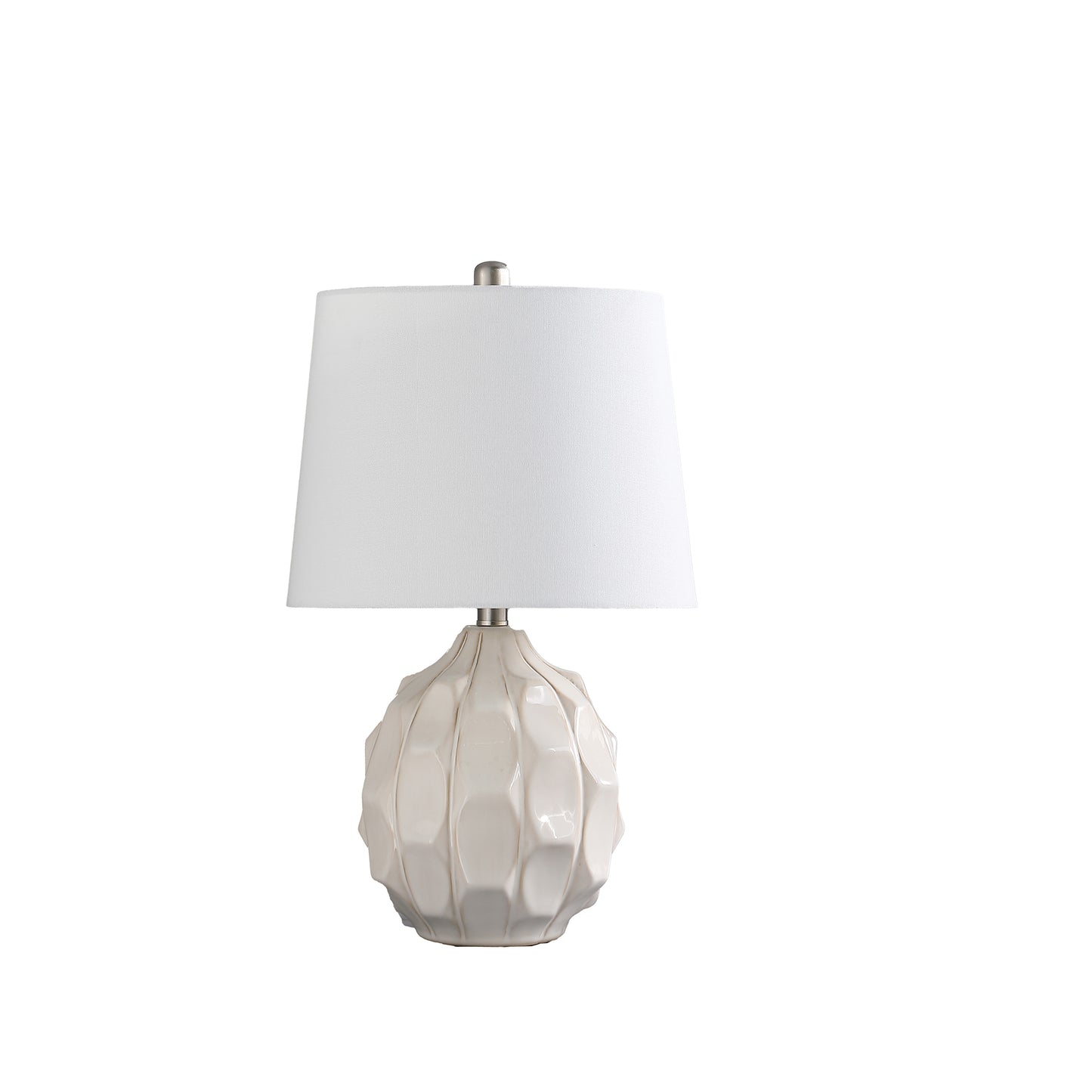 Cream ceramic textured table lamp with white linen shade