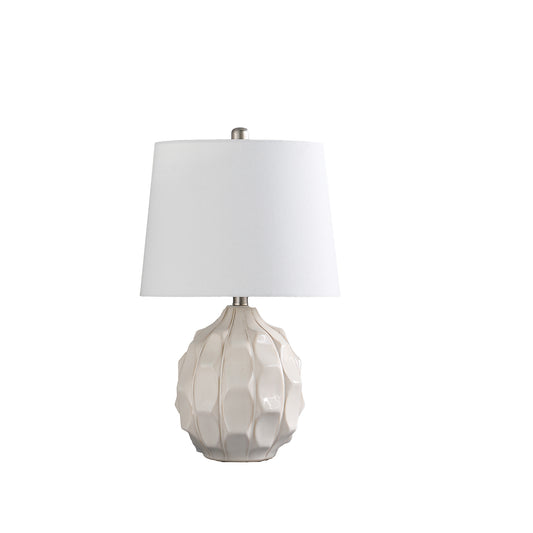 Cream ceramic textured table lamp with white linen shade