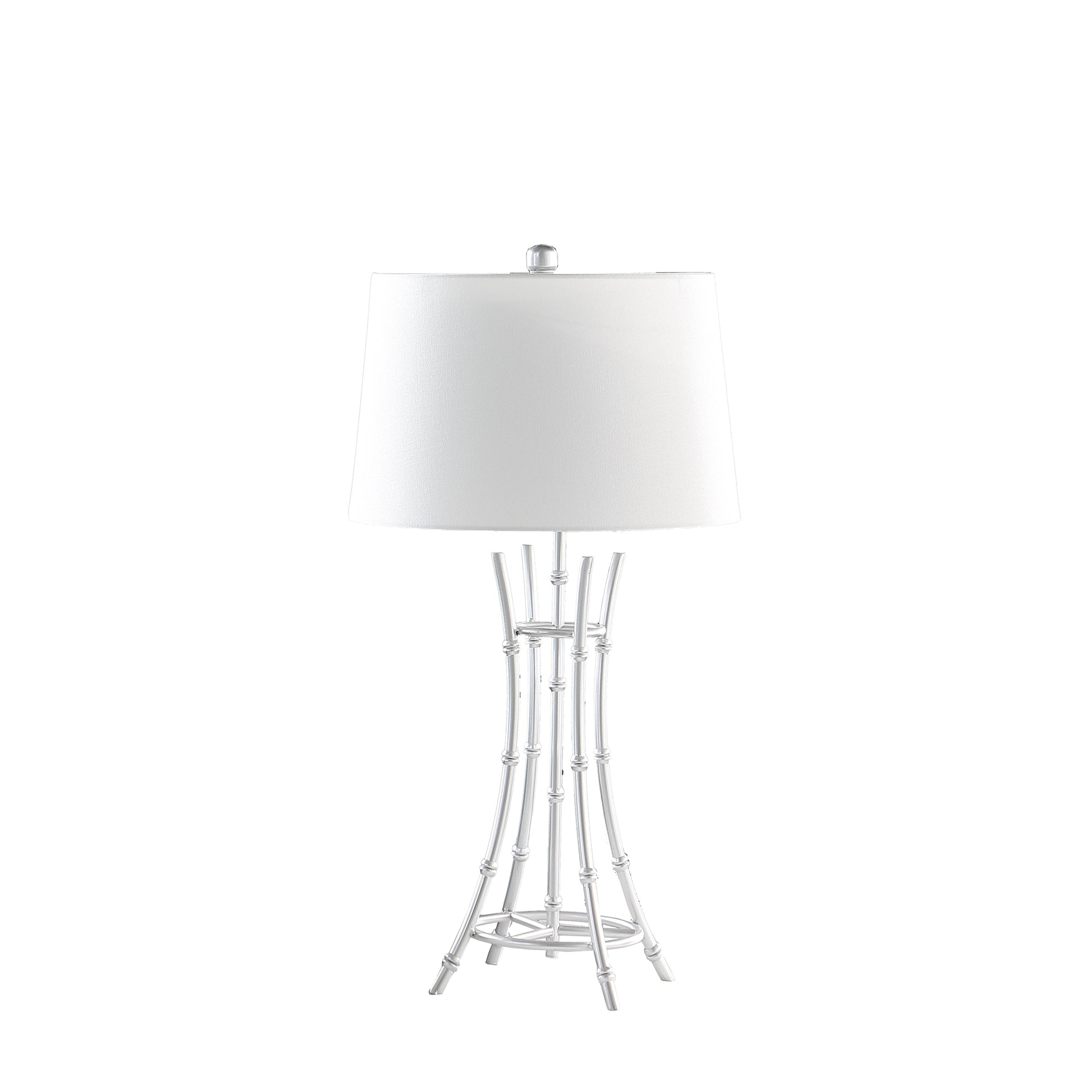 White bamboostyle table lamp with white linen drum shade perfect for living room ambiance