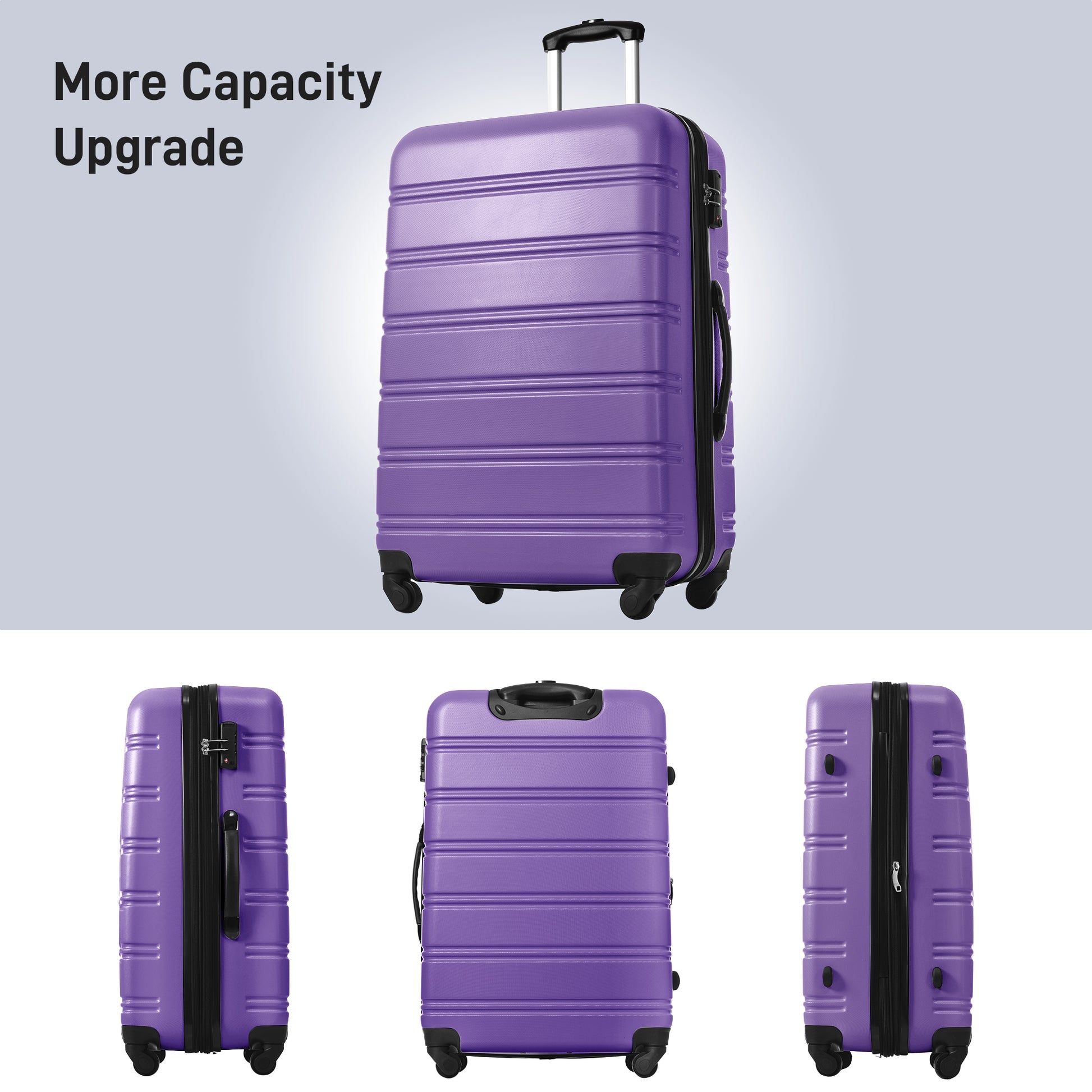 Durable purple hardside spinner luggage with TSA lock for secure travel