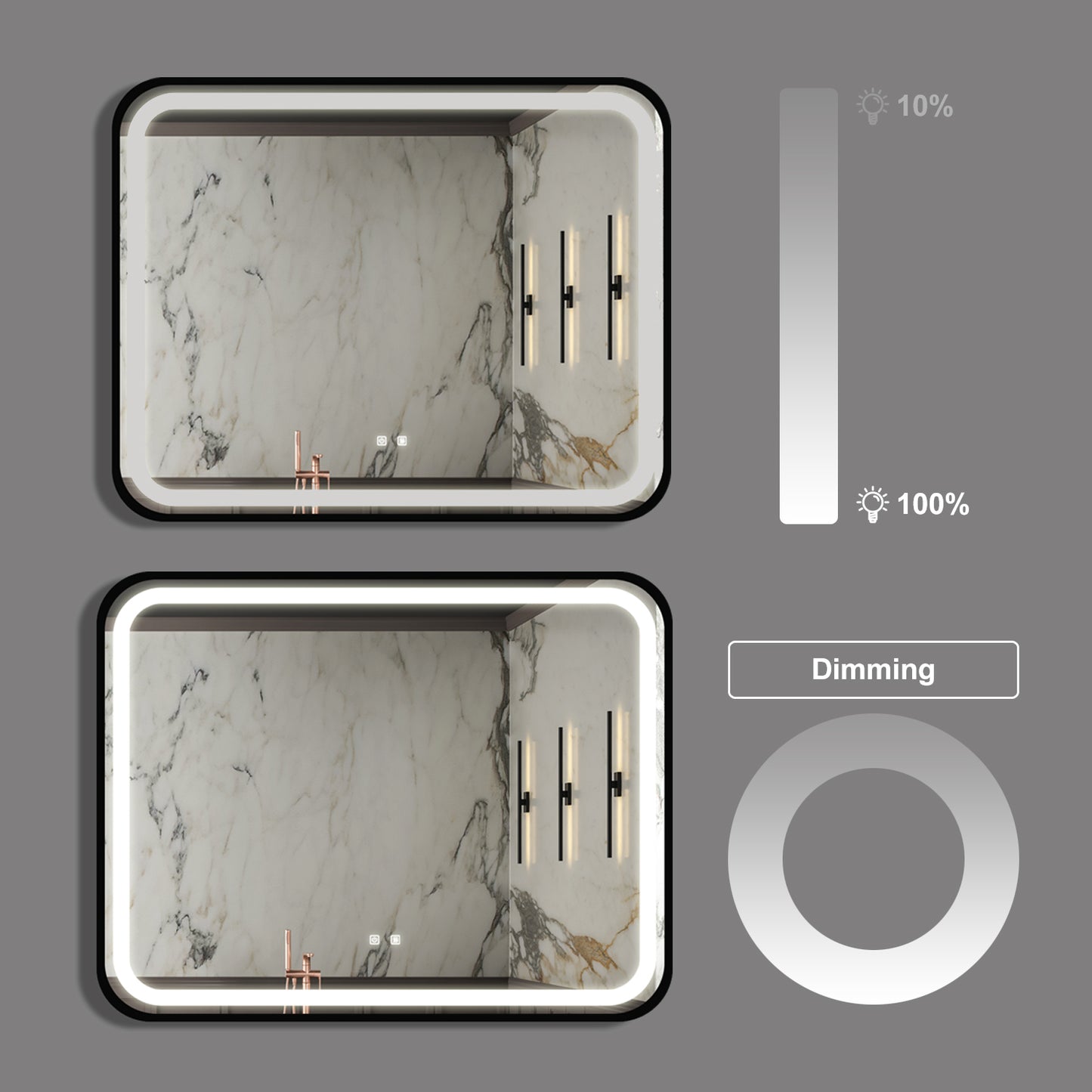 Modern backlit bathroom mirror with marble effect ideal for vanities