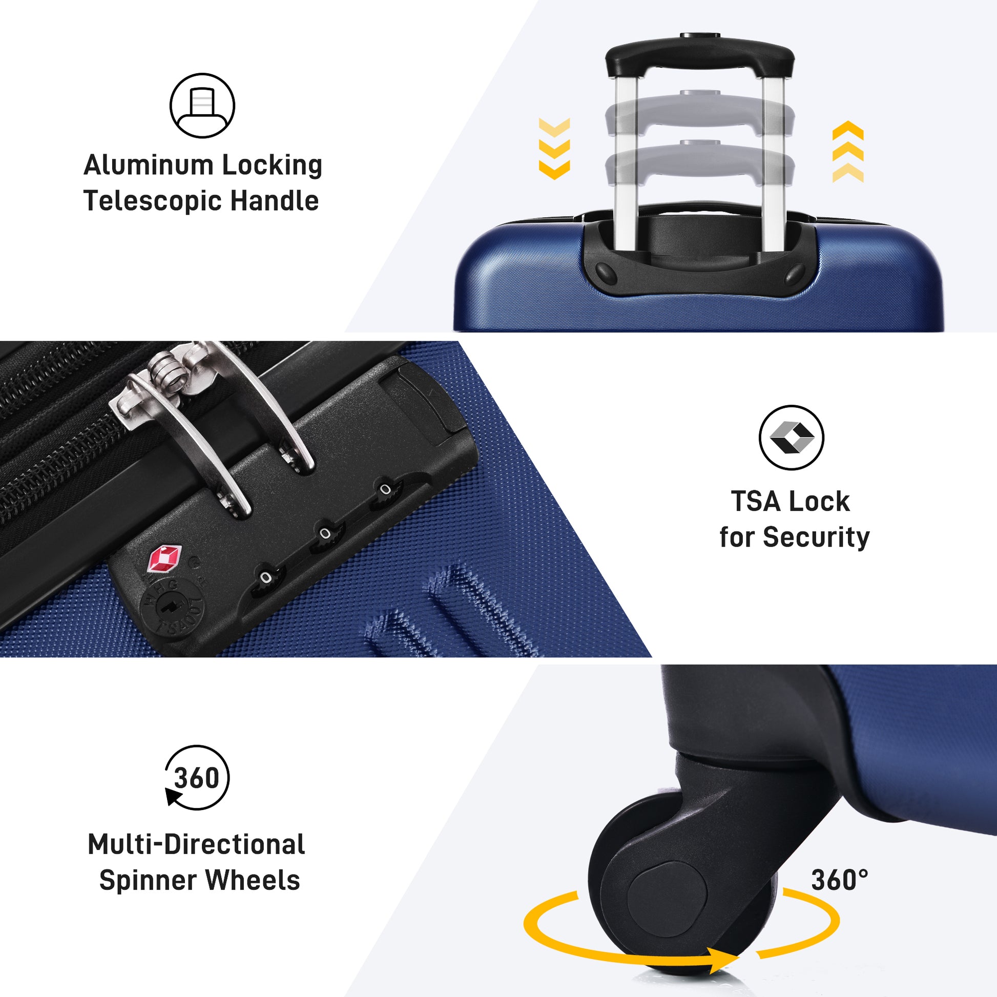 Blue hardside suitcase with a TSA combination lock for secure travel