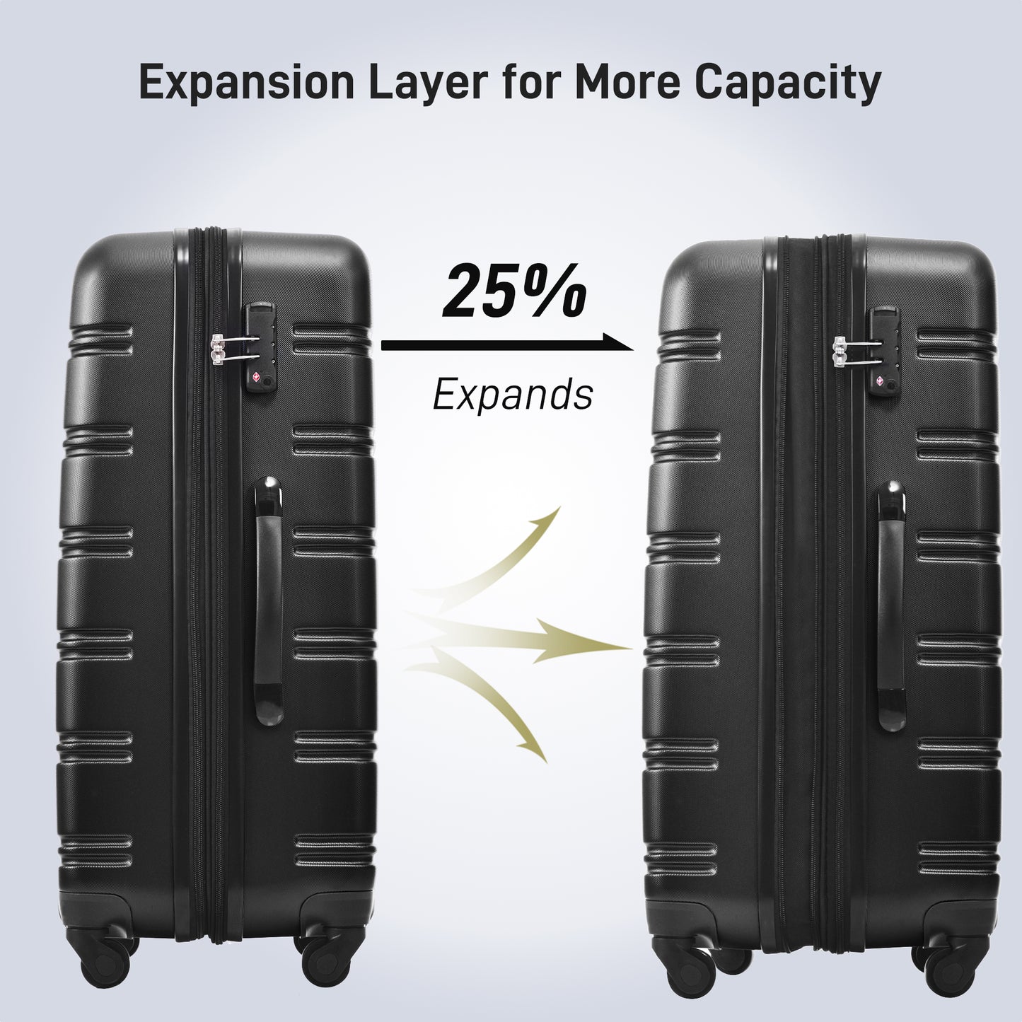 Black expandable hardside luggage with TSA lock and telescopic handle