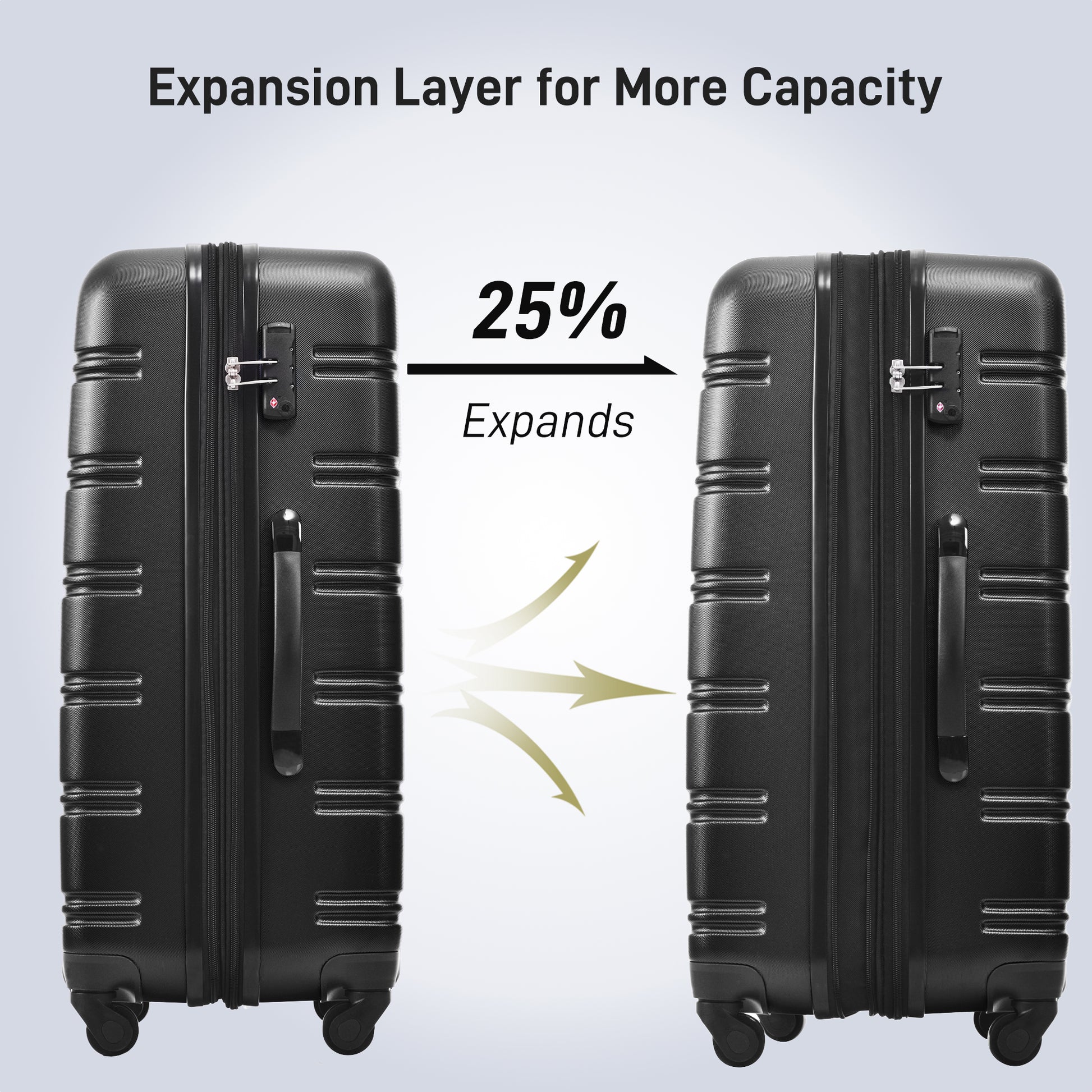 Black expandable hardside luggage with TSA lock and telescopic handle