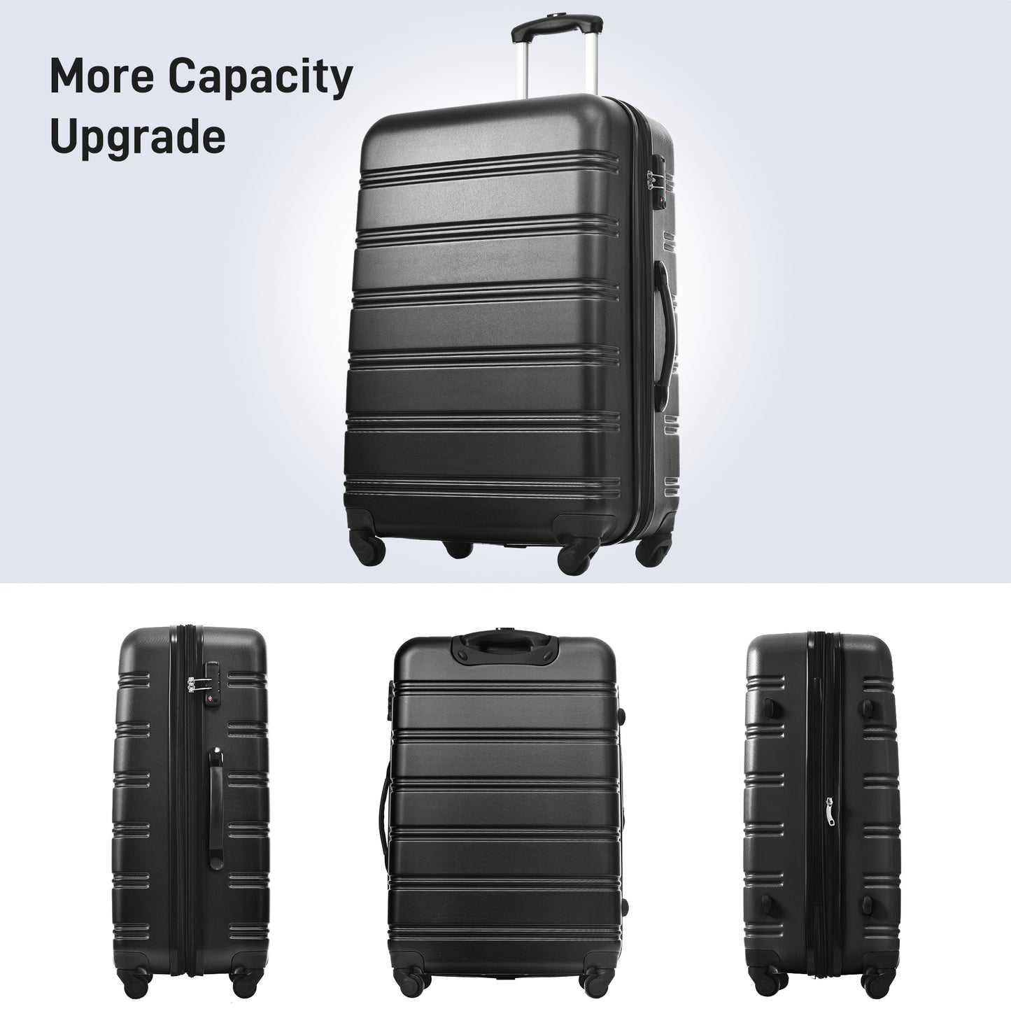 Black hardside carryon suitcase with a telescopic handle and TSA lock for travel