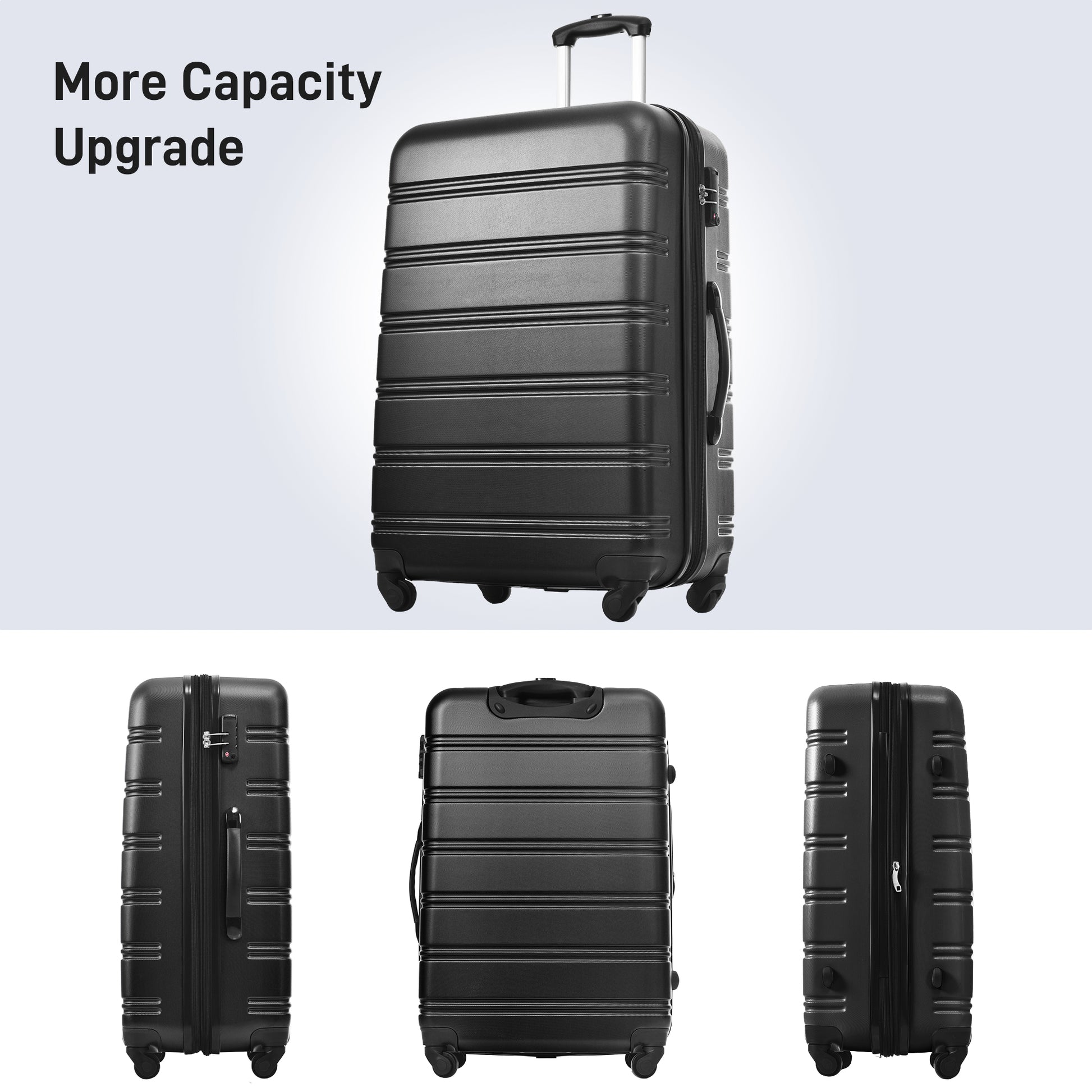 Black hardside carryon suitcase with a telescopic handle and TSA lock for travel