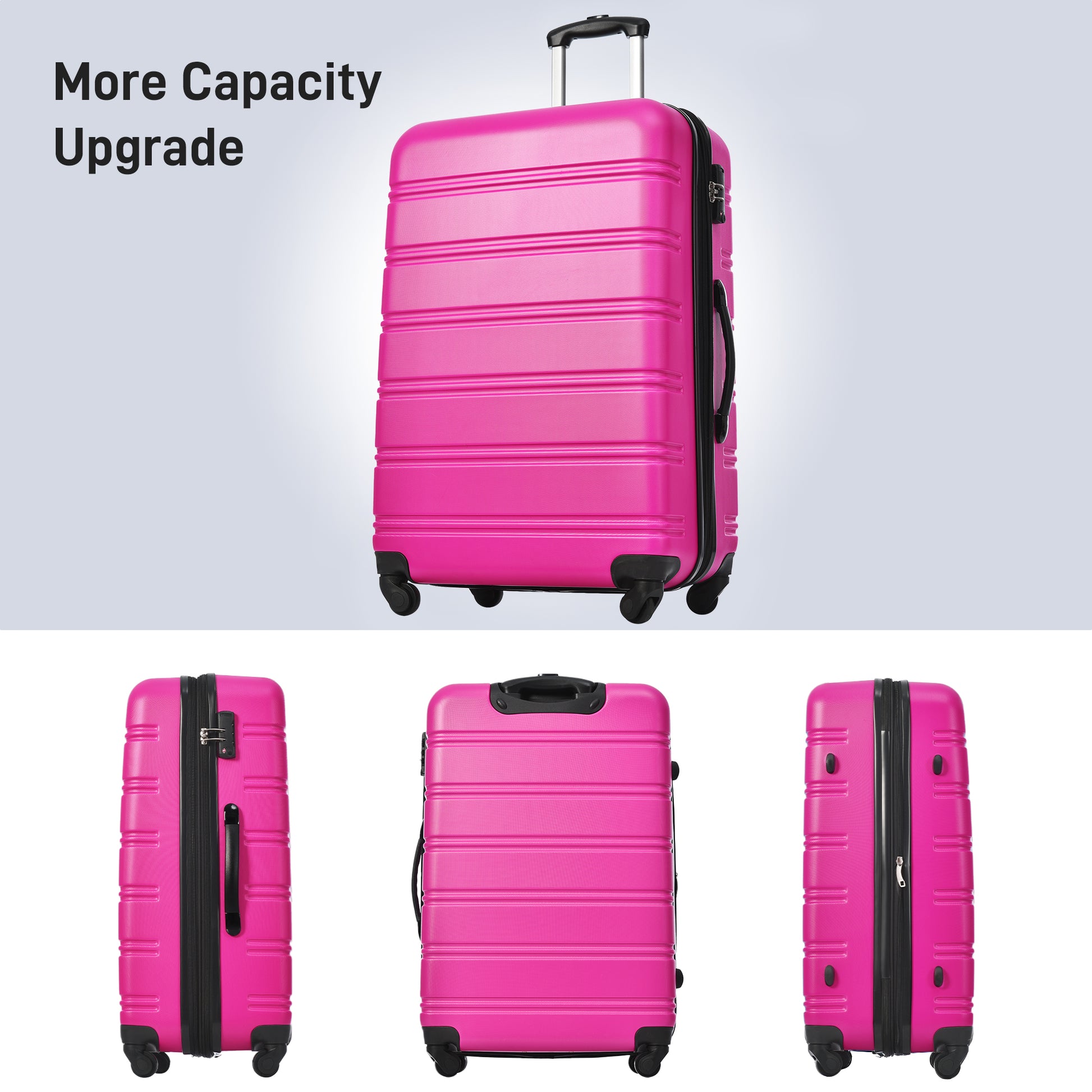 Pink hardshell suitcase with TSA lock and four spinner wheels for travel