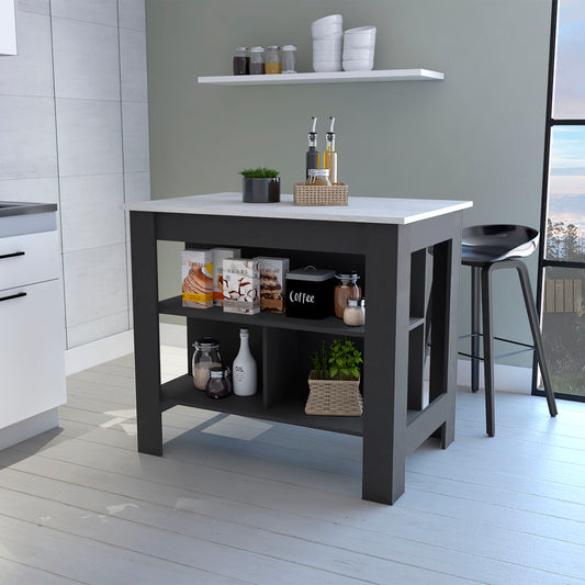 TREATLIFE HOME Kitchen Island with Three Concealed Shelves and Spacious Surface for Meal Prep, Contemporary Design, Multicolor