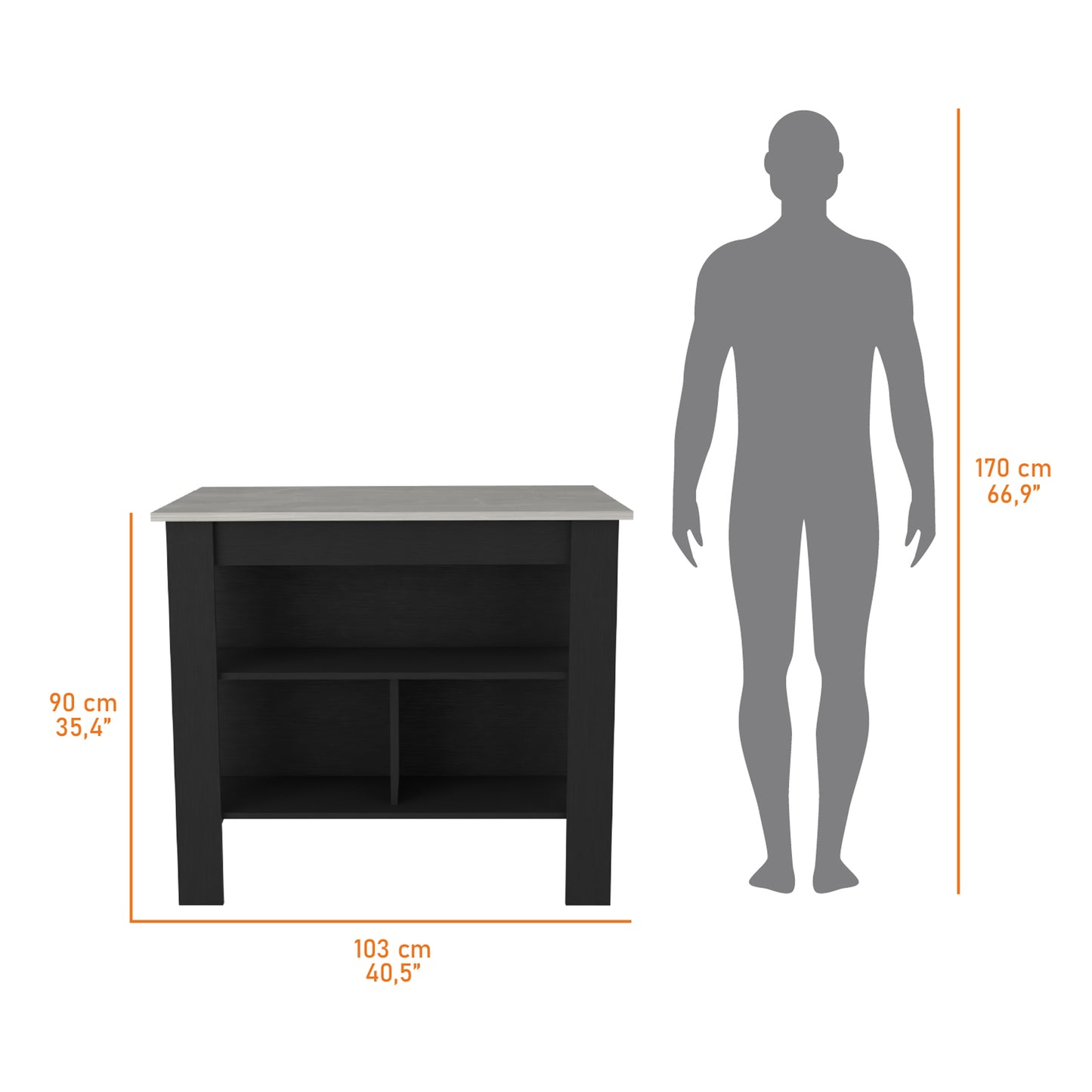 Black modern console table with open shelving
