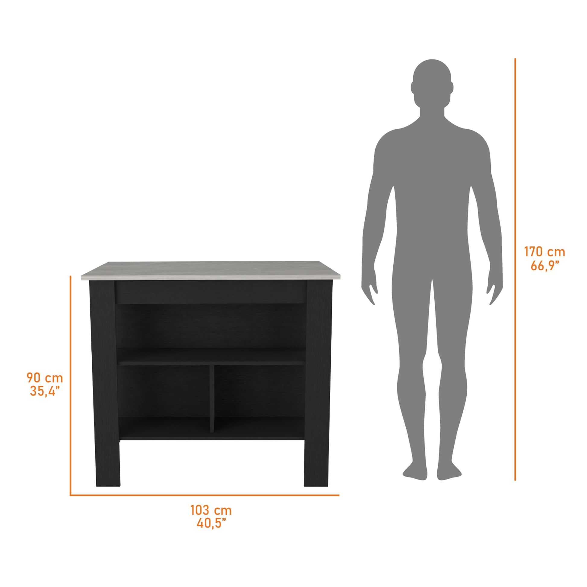 Black modern console table with open shelving