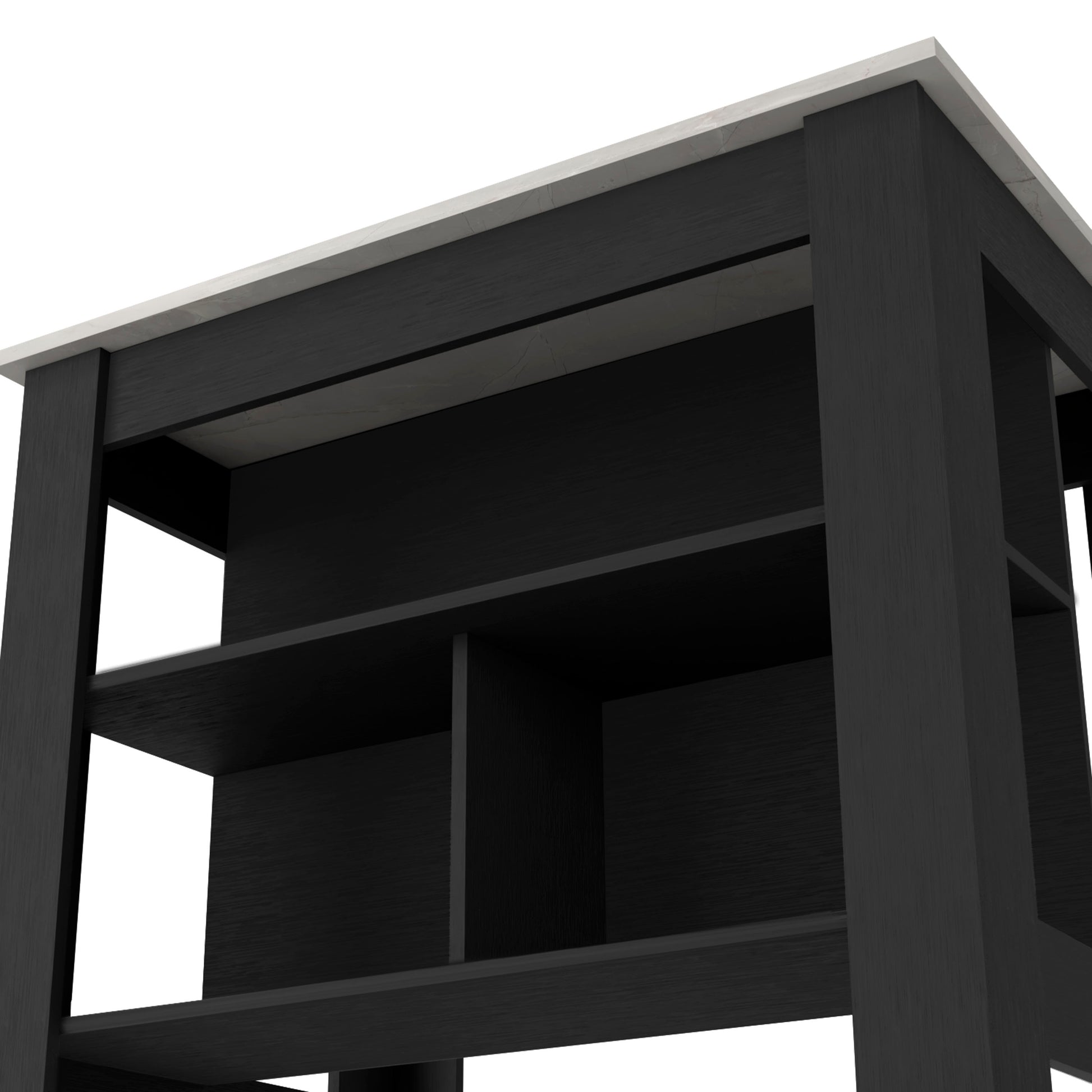 Black modern wood bookshelf with marble top