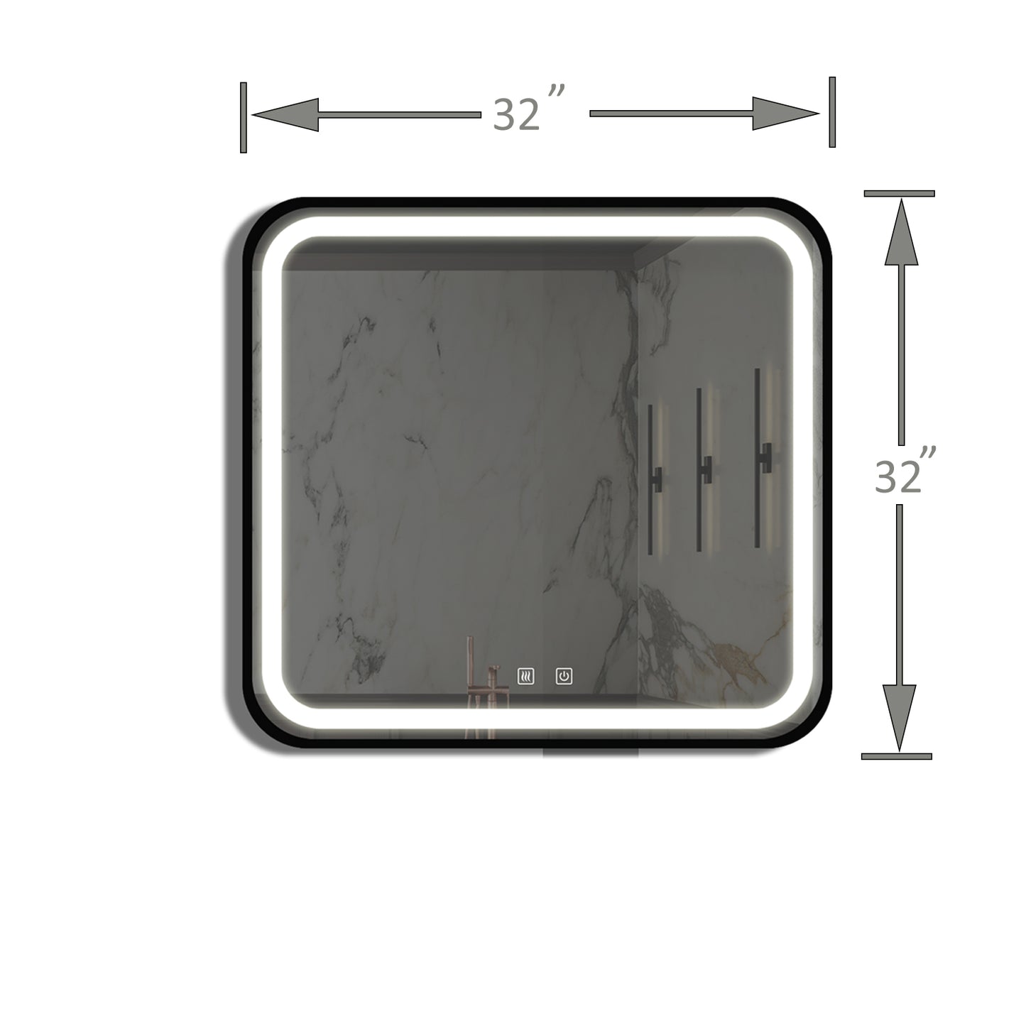 inch rectangular backlit bathroom mirror with marble effect and touch controls
