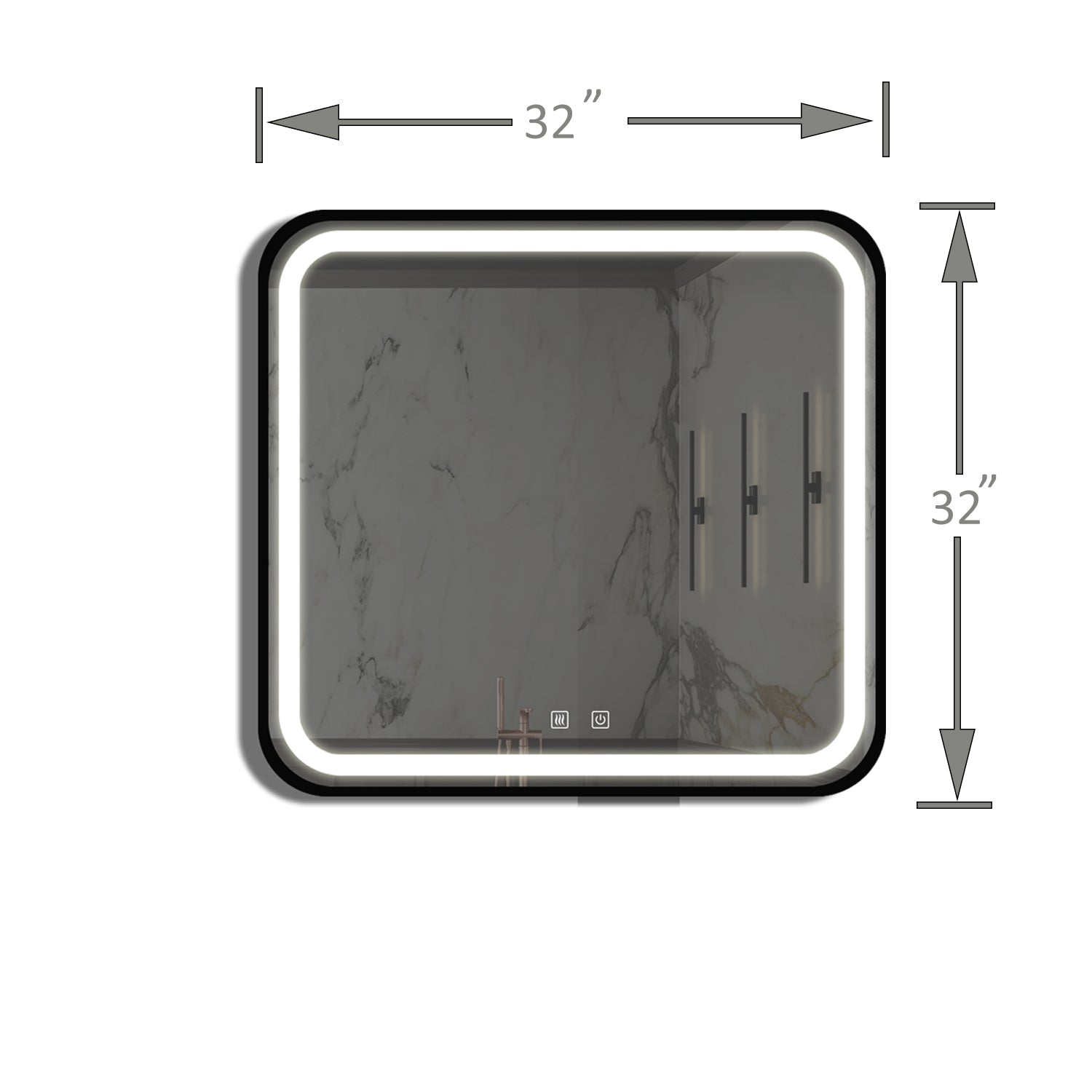 inch rectangular backlit bathroom mirror with marble effect and touch controls