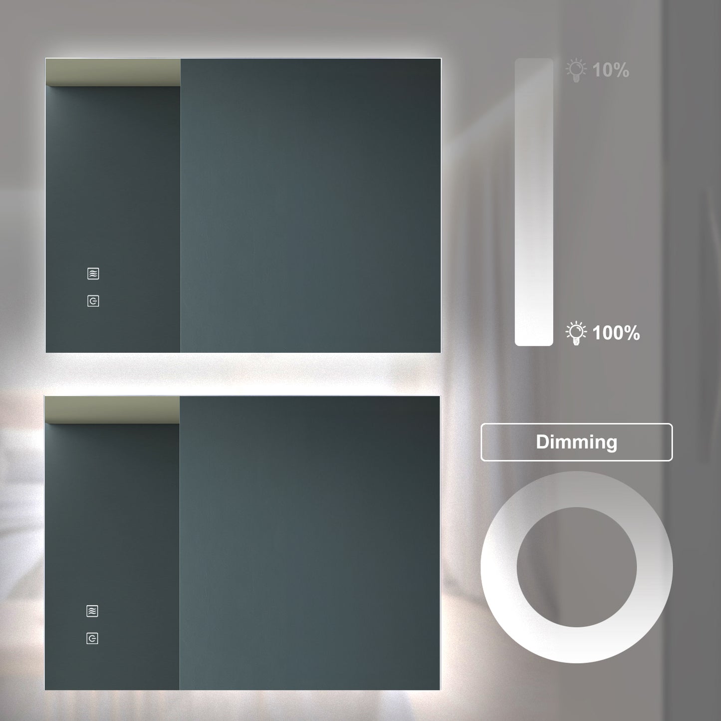 Modern LED bathroom mirror with adjustable brightness from  to