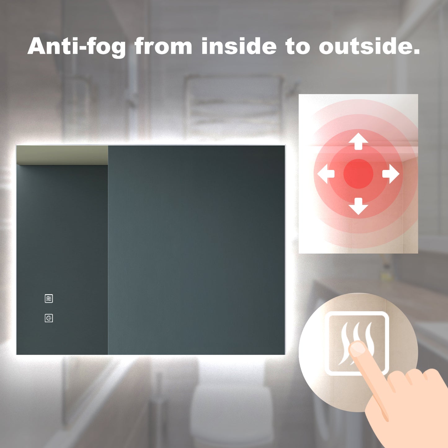 LED vanity mirror with antifog feature and touch controls