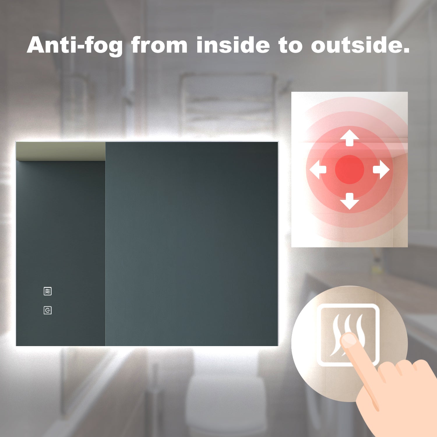 LED vanity mirror with antifog feature and touch controls
