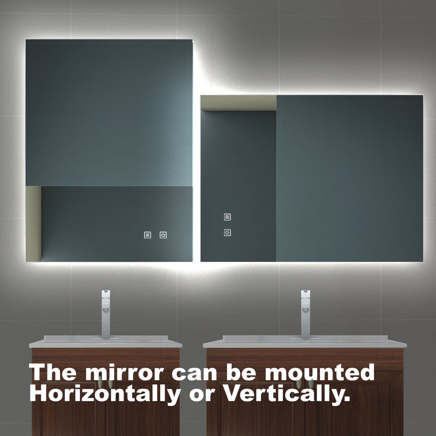 Modern illuminated bathroom mirror with touch controls and integrated LED lighting