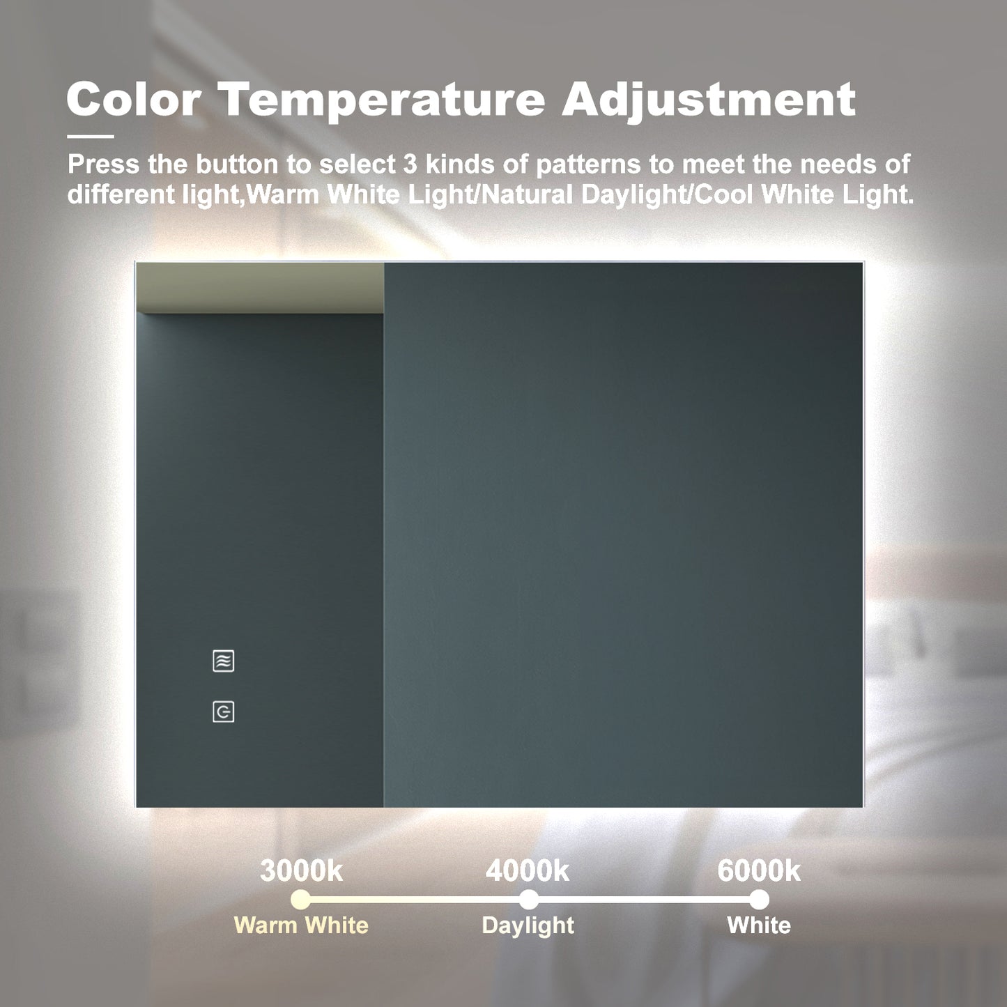 Lit mirror with touch controls for color temperature adjustment