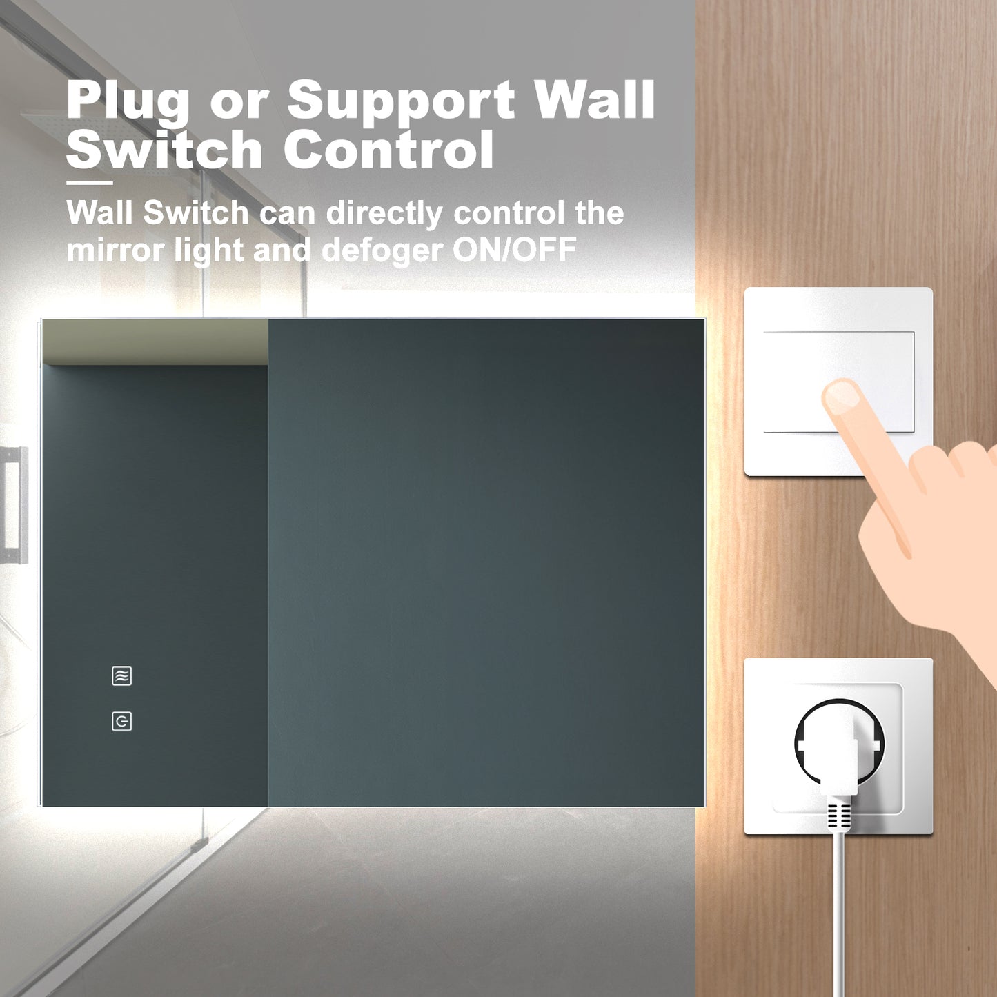 Modern LED bathroom mirror with touch controls and side lighting