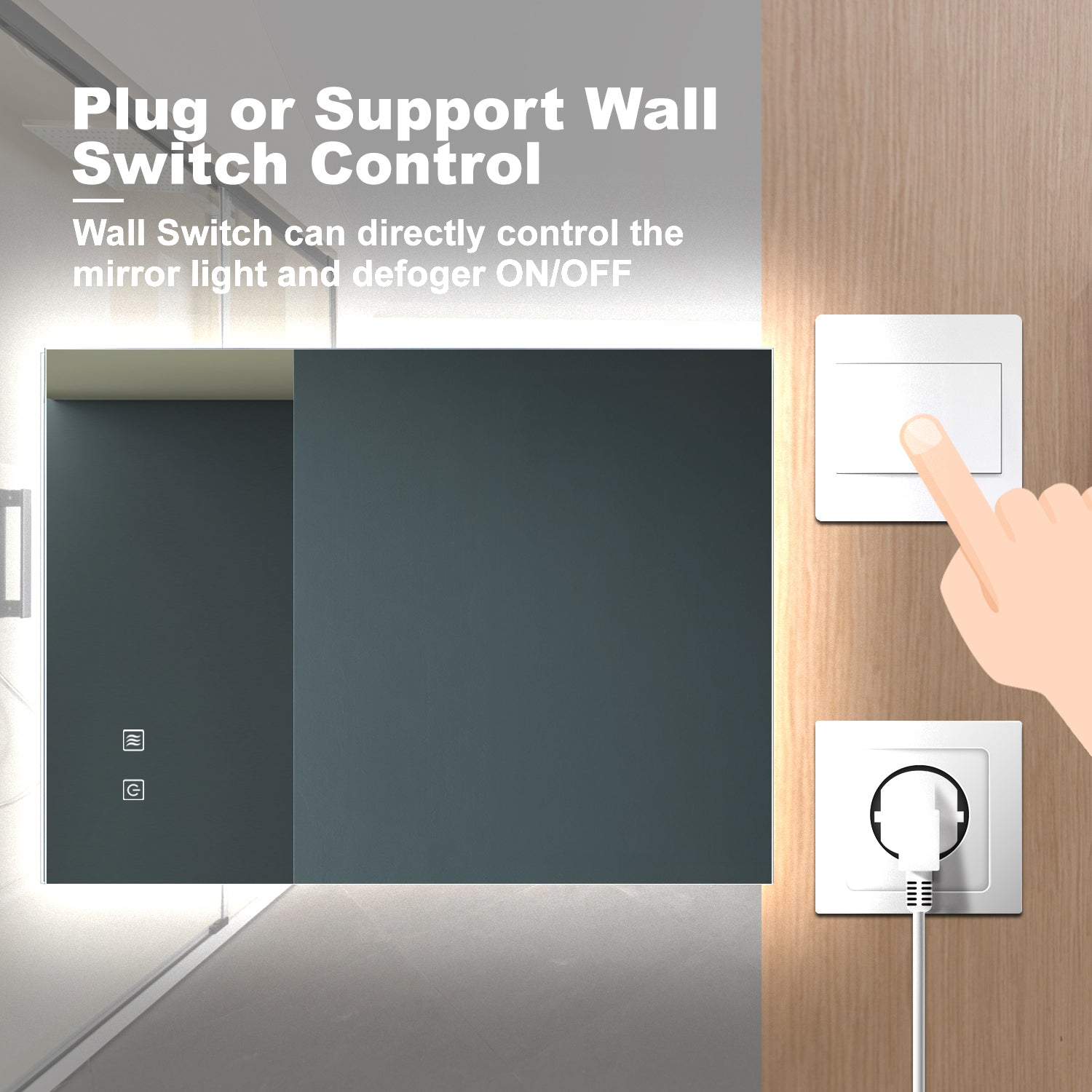Modern LED bathroom mirror with touch controls and side lighting