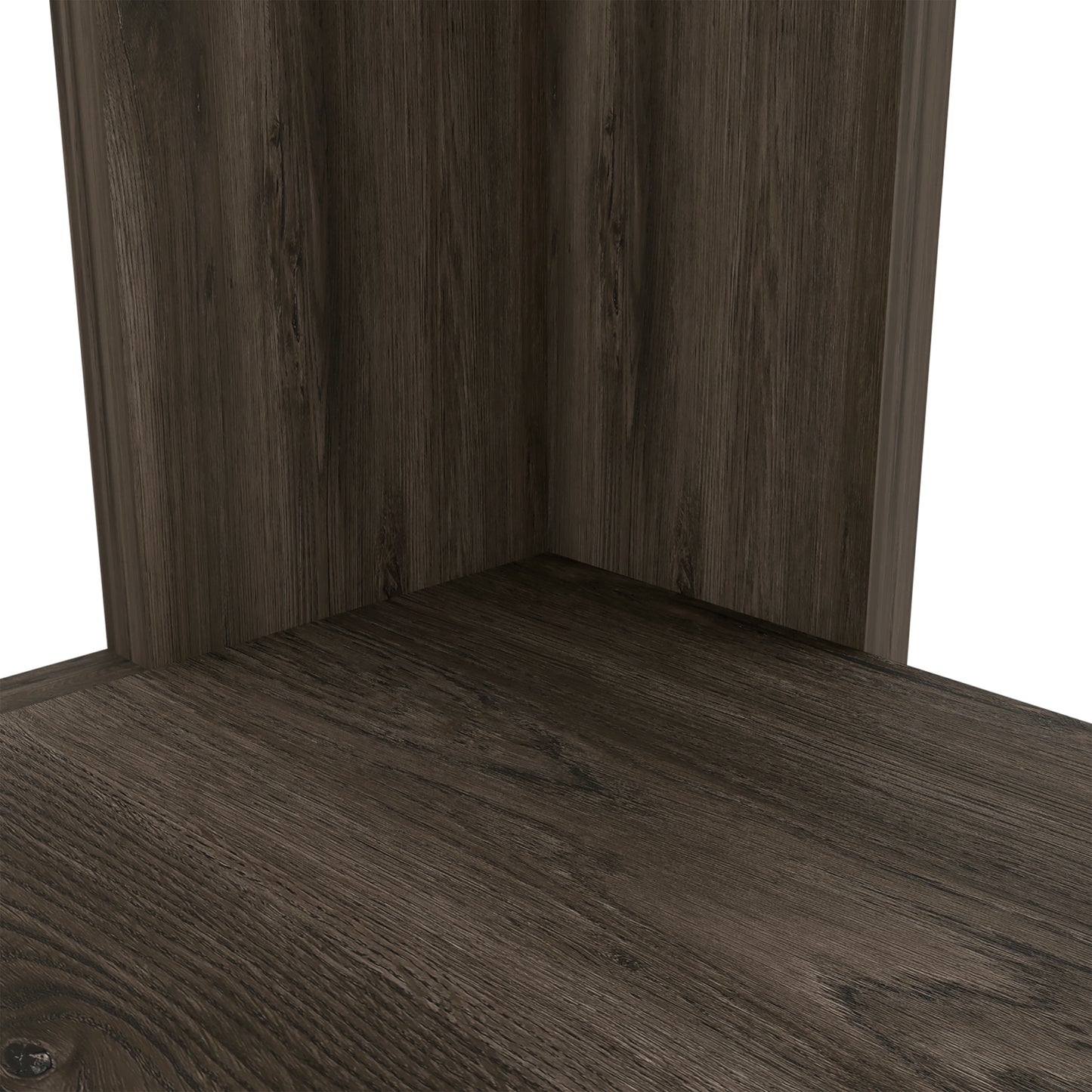 Dark brown wood grain laminate flooring corner
