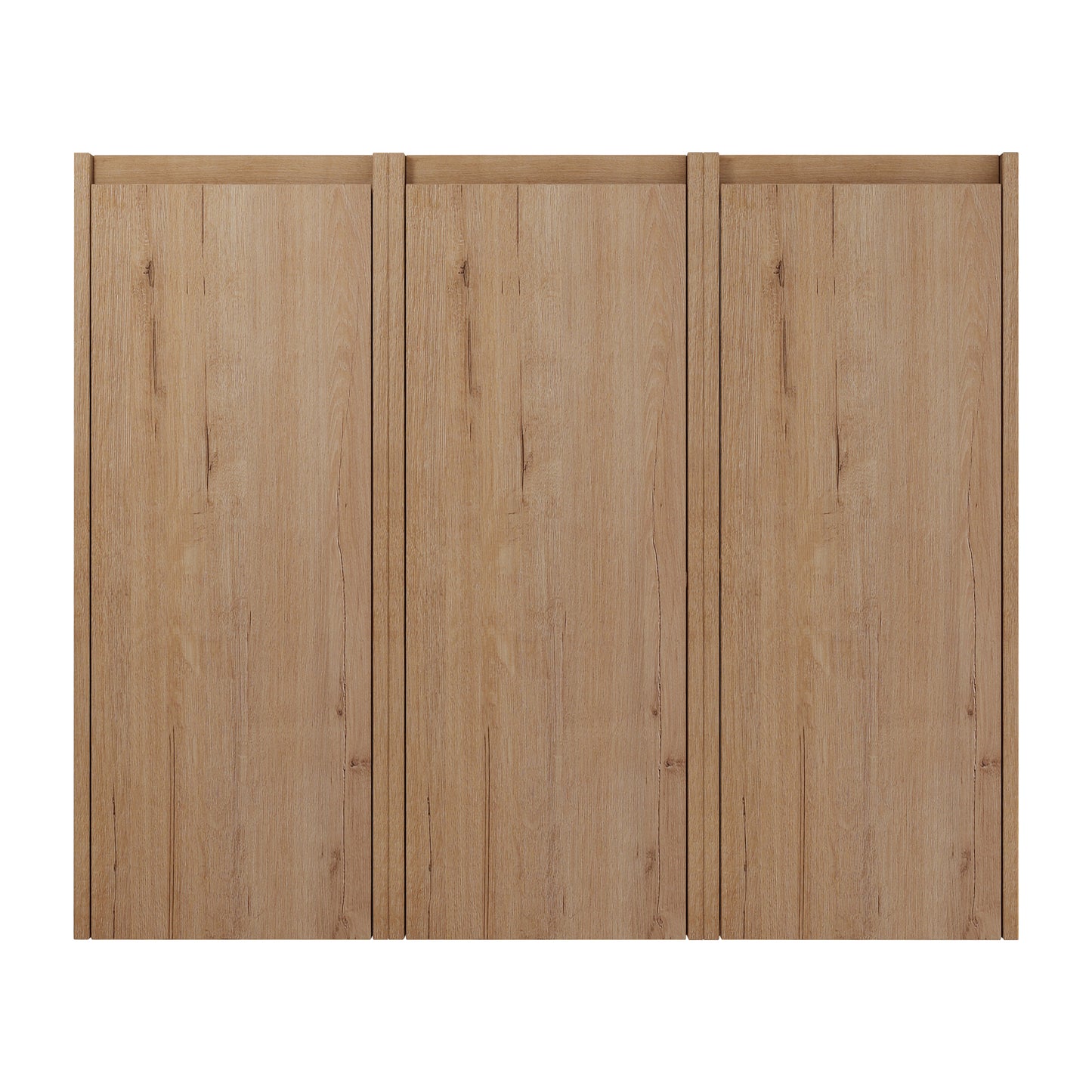 Light oak wood grain cabinet doors with vertical paneling
