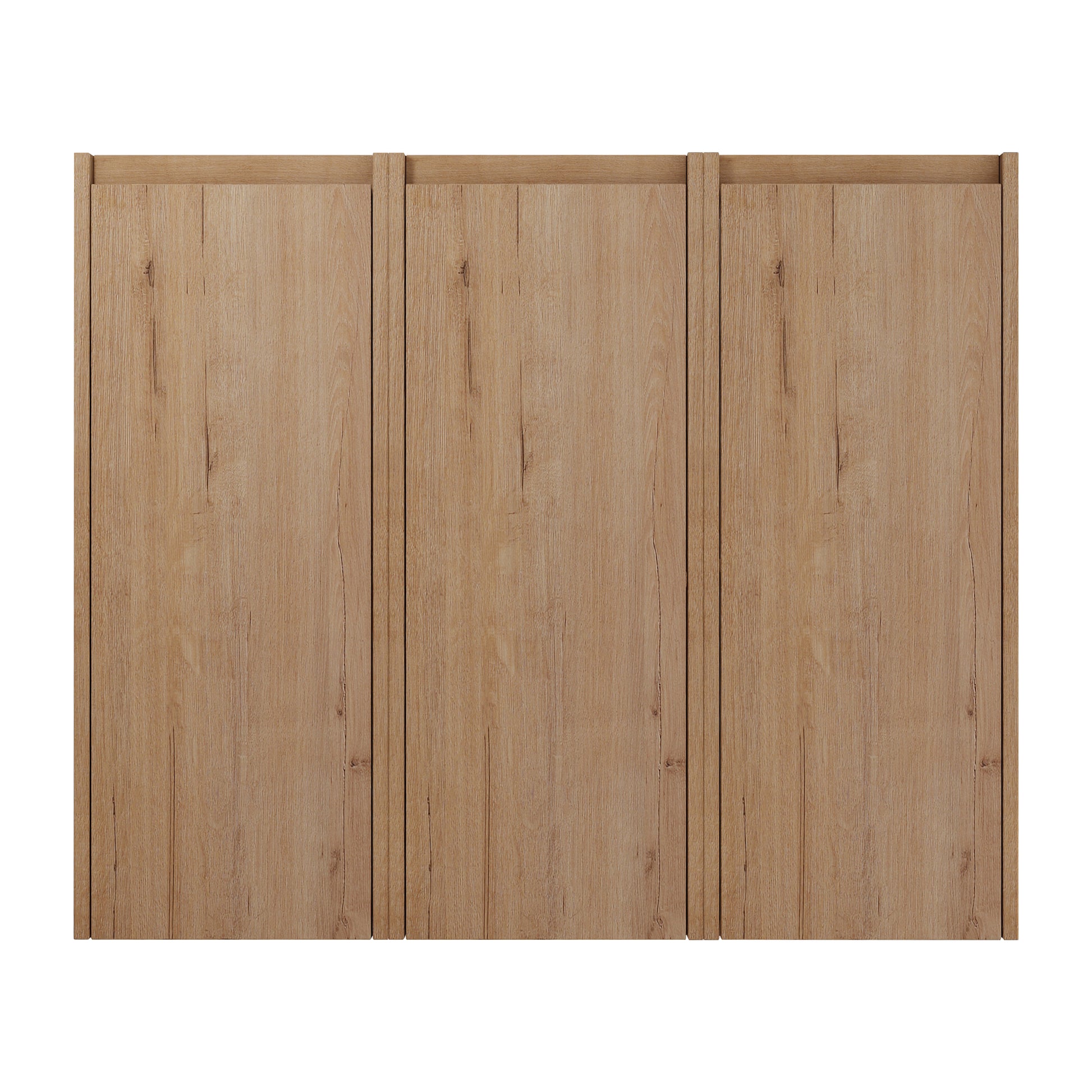 Light oak wood grain cabinet doors with vertical paneling