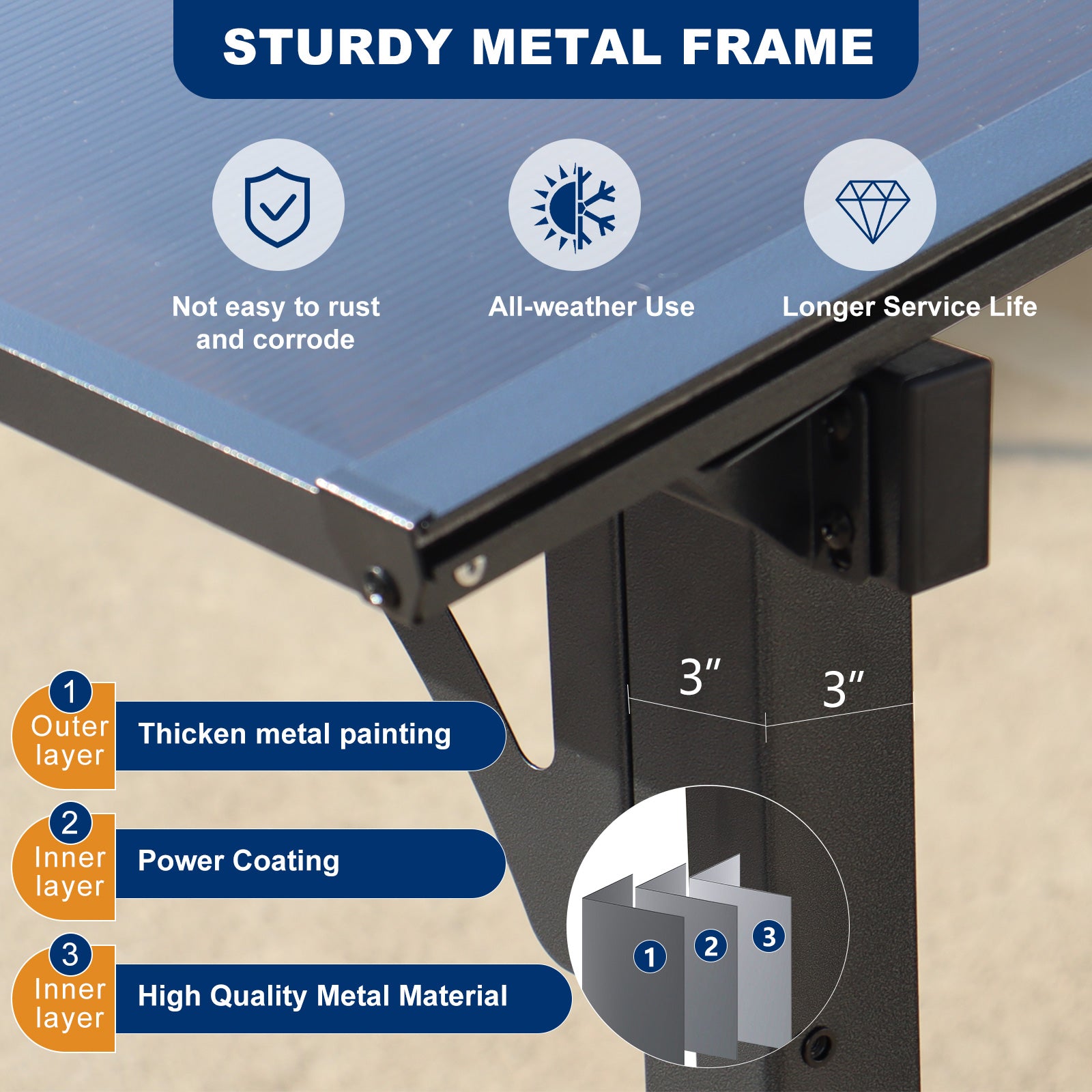 Sturdy metal frame with rustresistant coating for durability and allweather use
