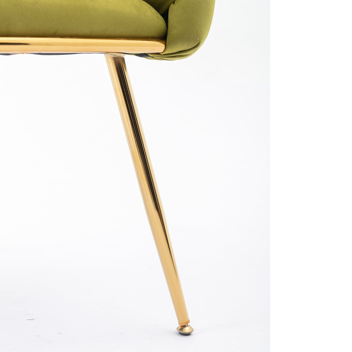 Plush olive green velvet accent chair with shiny gold metal legs