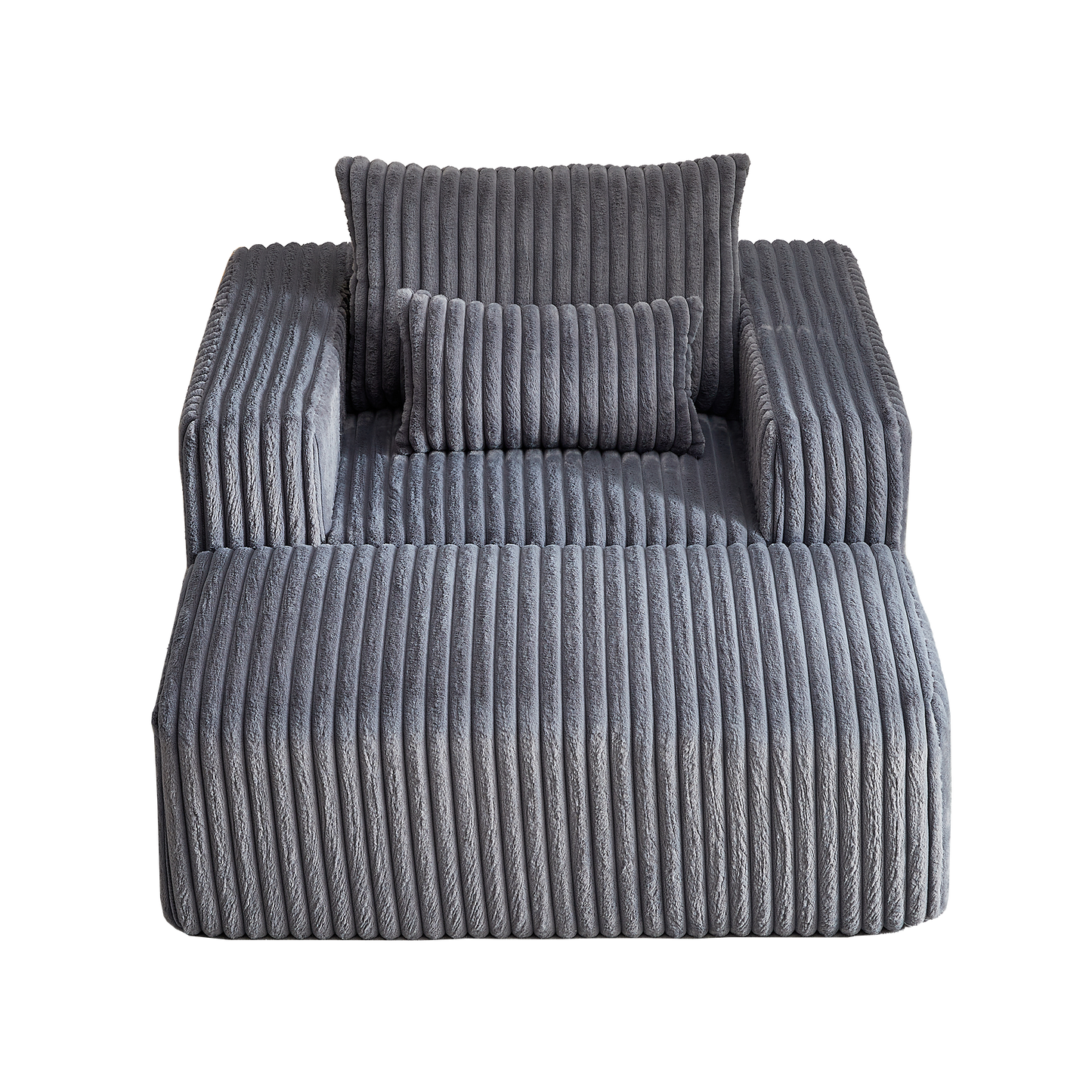 Plush corduroy chaise lounge in charcoal grey perfect for relaxation