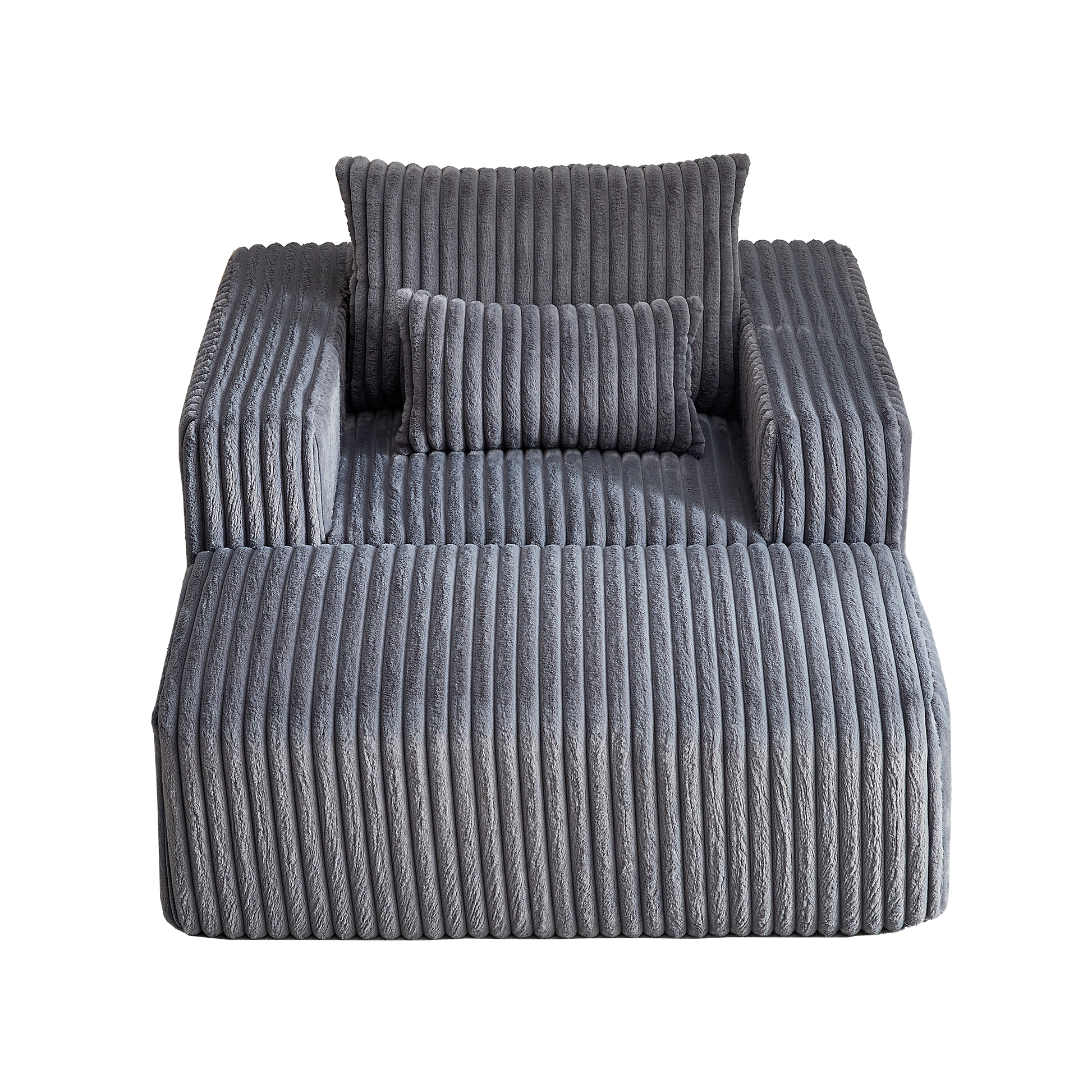 Plush corduroy chaise lounge in charcoal grey perfect for relaxation