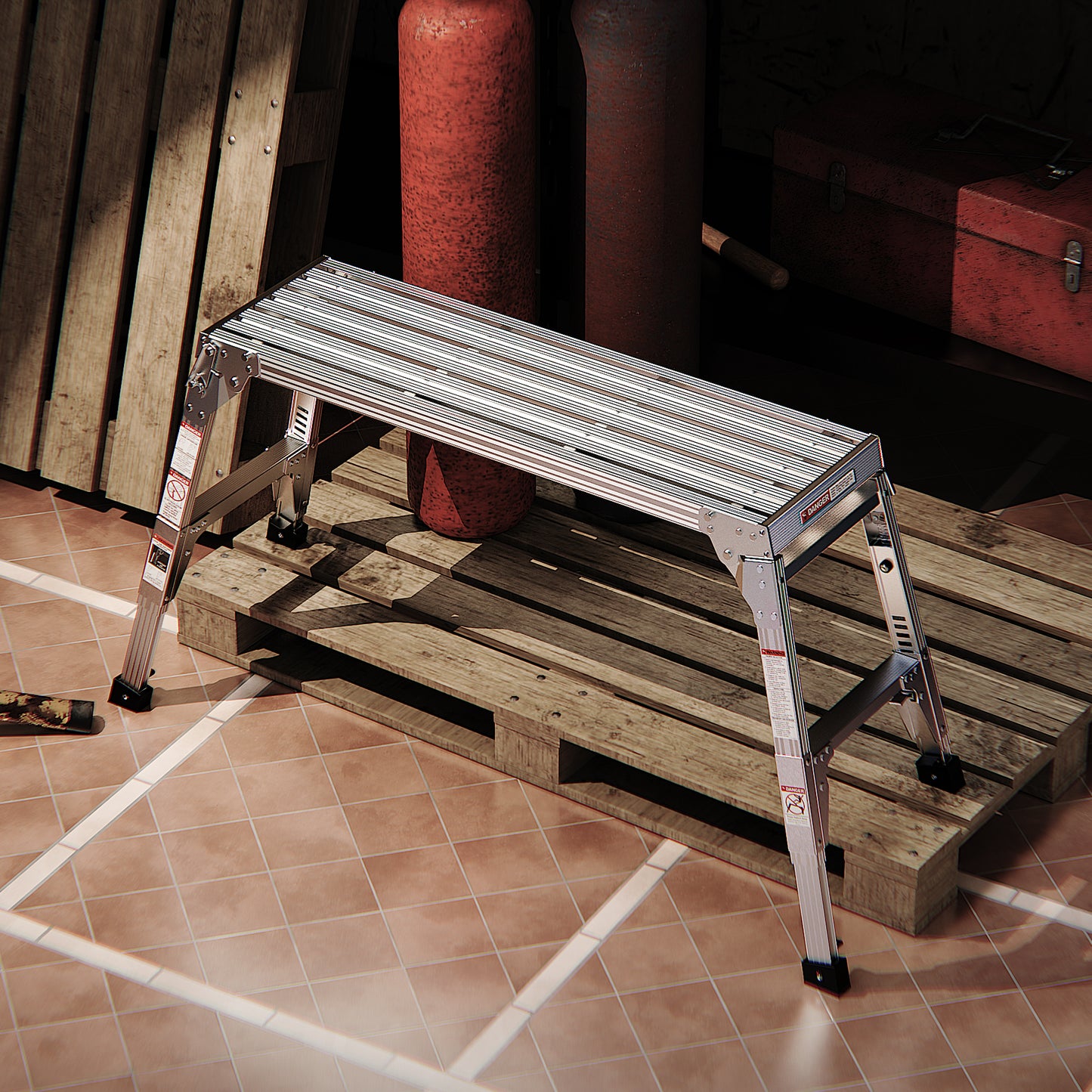Compact aluminum folding platform for easy storage and transport