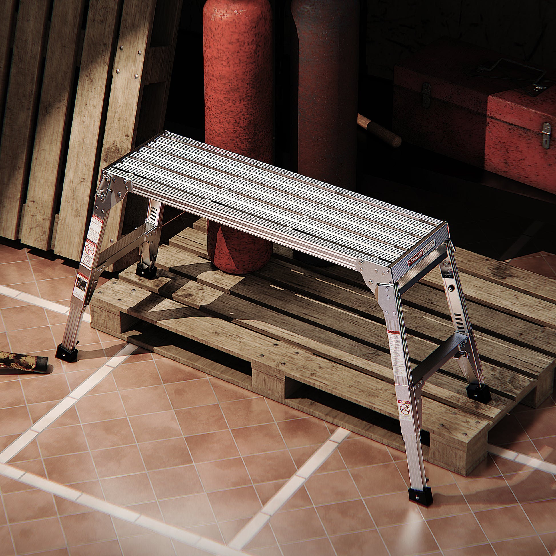 Compact aluminum folding platform for easy storage and transport