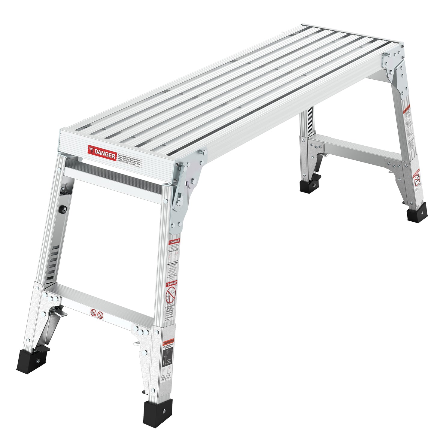 Silver aluminum step platform with nonslip treads for secure footing